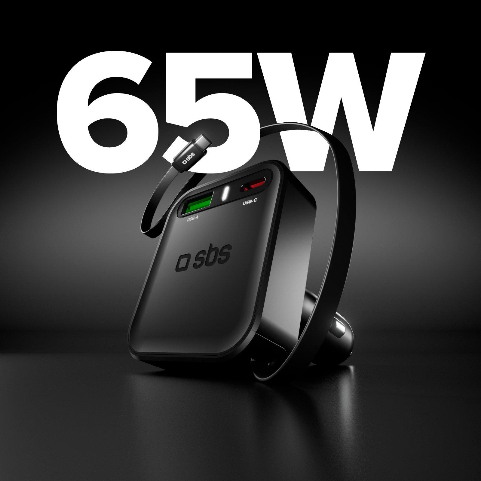 Black - SBS - 3-in-1 Car charger with integrated retractable cable - 6
