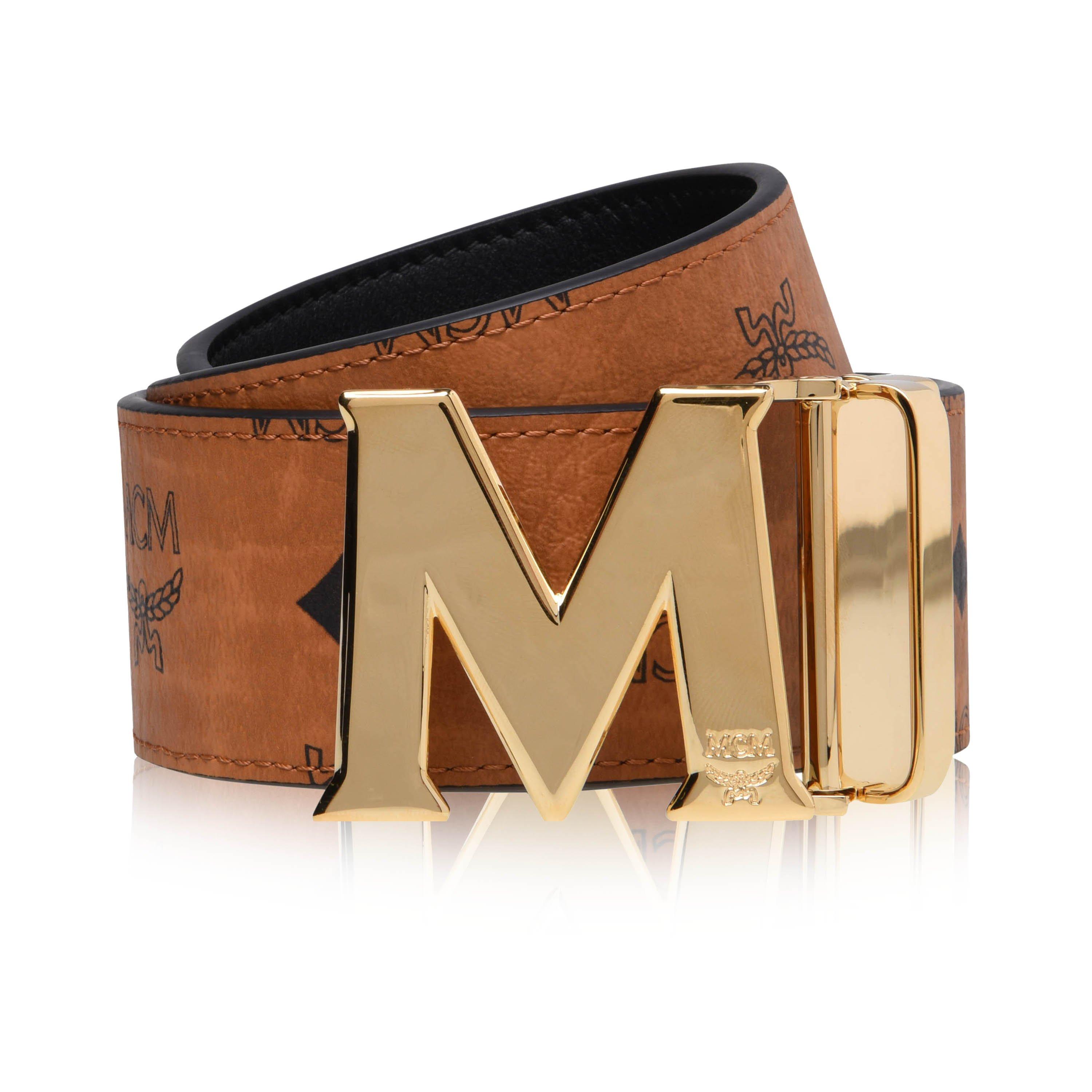 小物 MCM Mens Claus Cognac Leather Belt Cut to Size Claus M Reversible Belt 1.75
