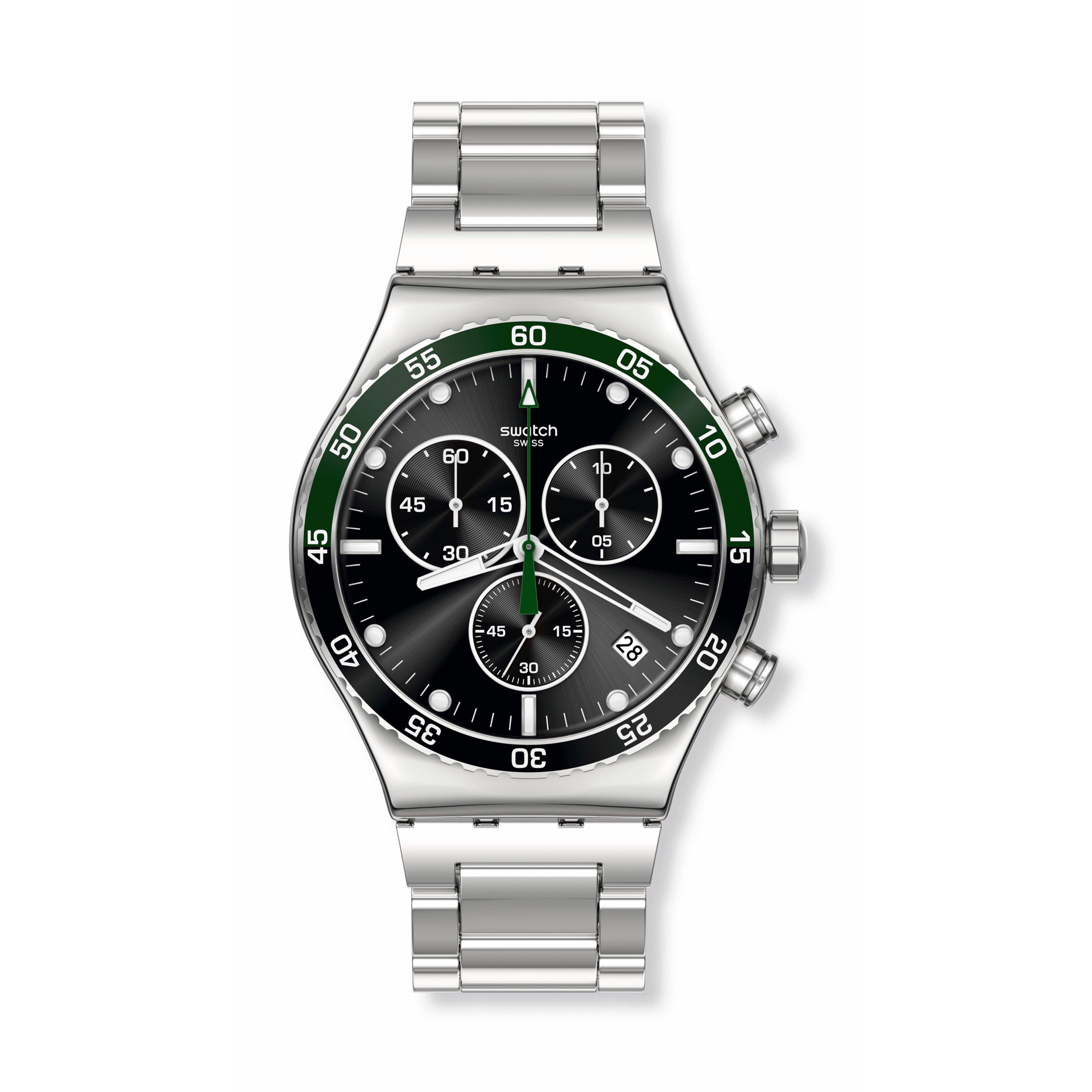 Grey/Silver - Swatch - Men's Dark Green Irony Analogue Quartz Watch - 1