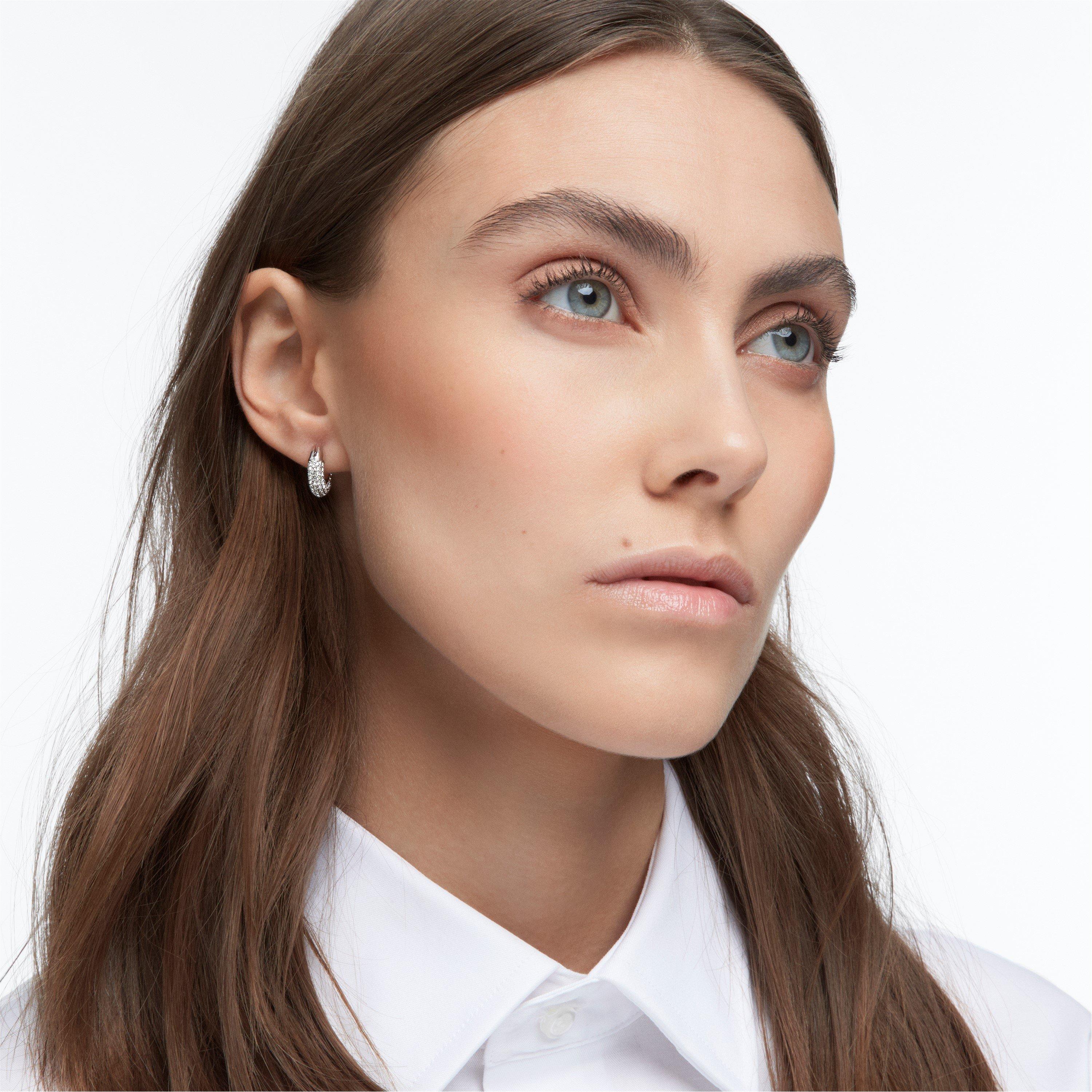 Silver/Crystal - Swarovski - Dextera hoop earrings, Small, White, Rhodium plated - 2