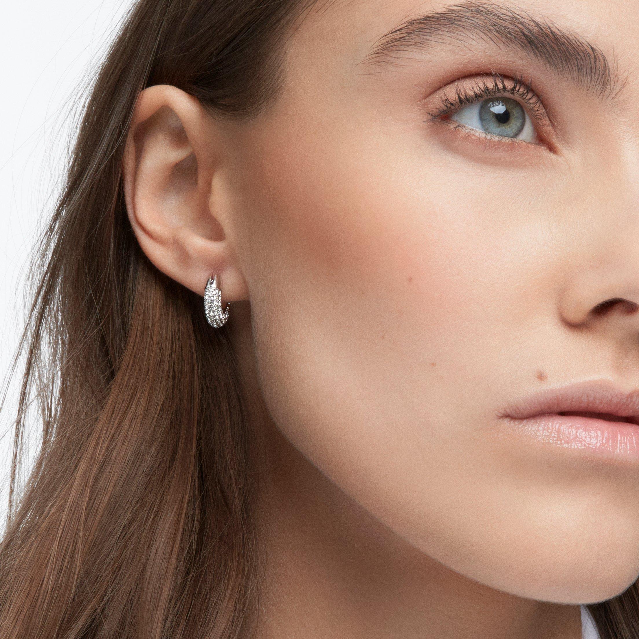 Silver/Crystal - Swarovski - Dextera hoop earrings, Small, White, Rhodium plated - 3