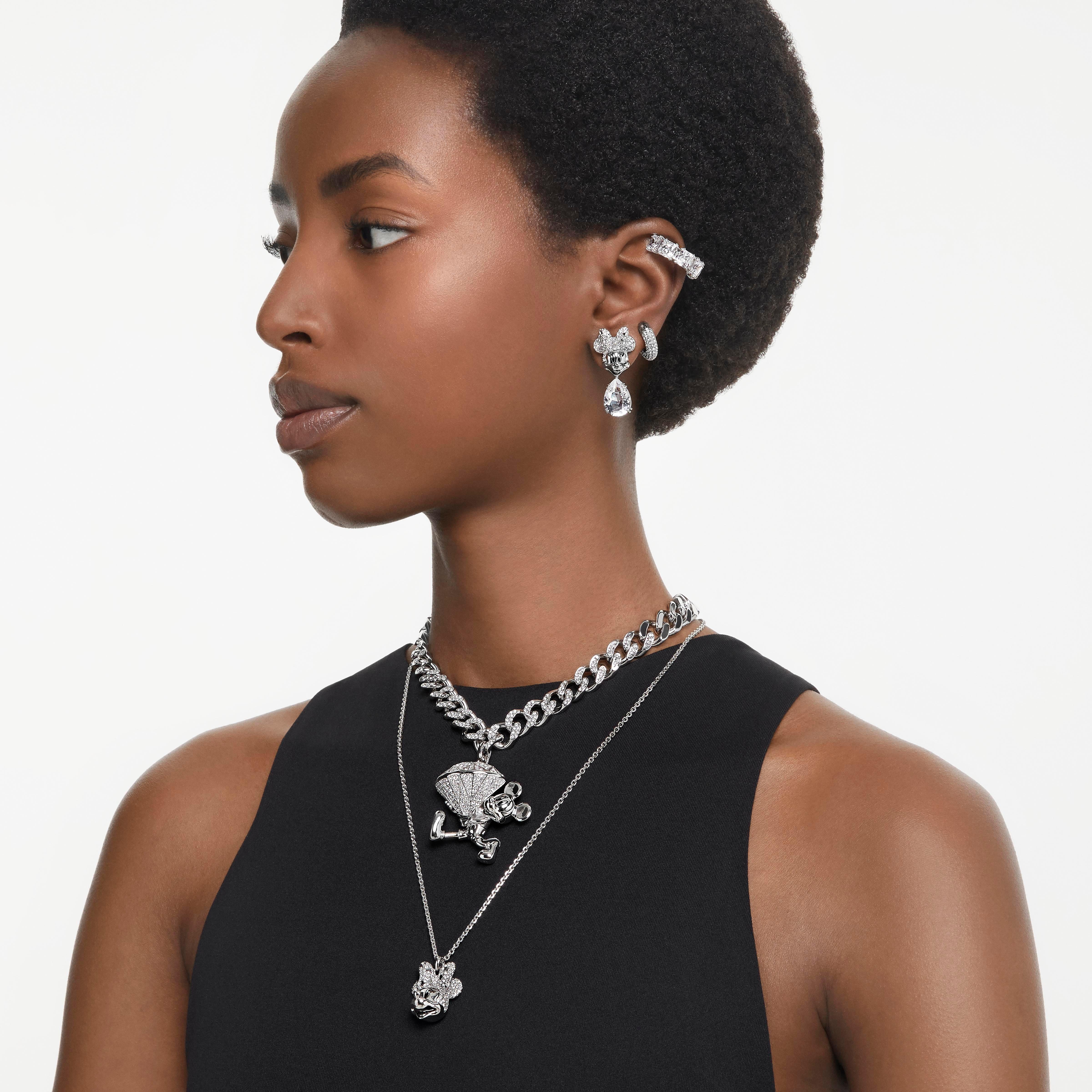 Silver/Crystal - Swarovski - Dextera hoop earrings, Small, White, Rhodium plated - 5