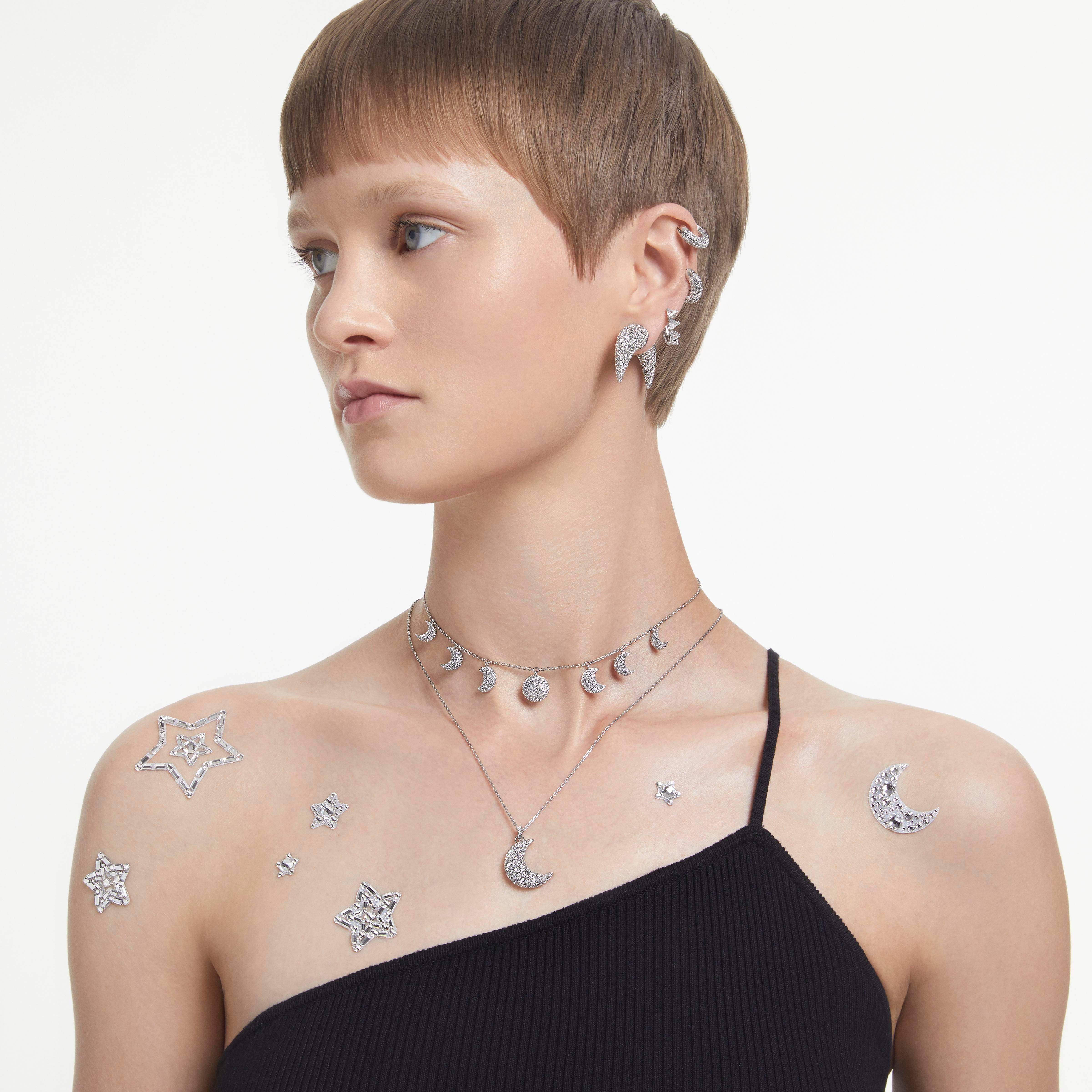 Silver/Crystal - Swarovski - Dextera hoop earrings, Small, White, Rhodium plated - 6