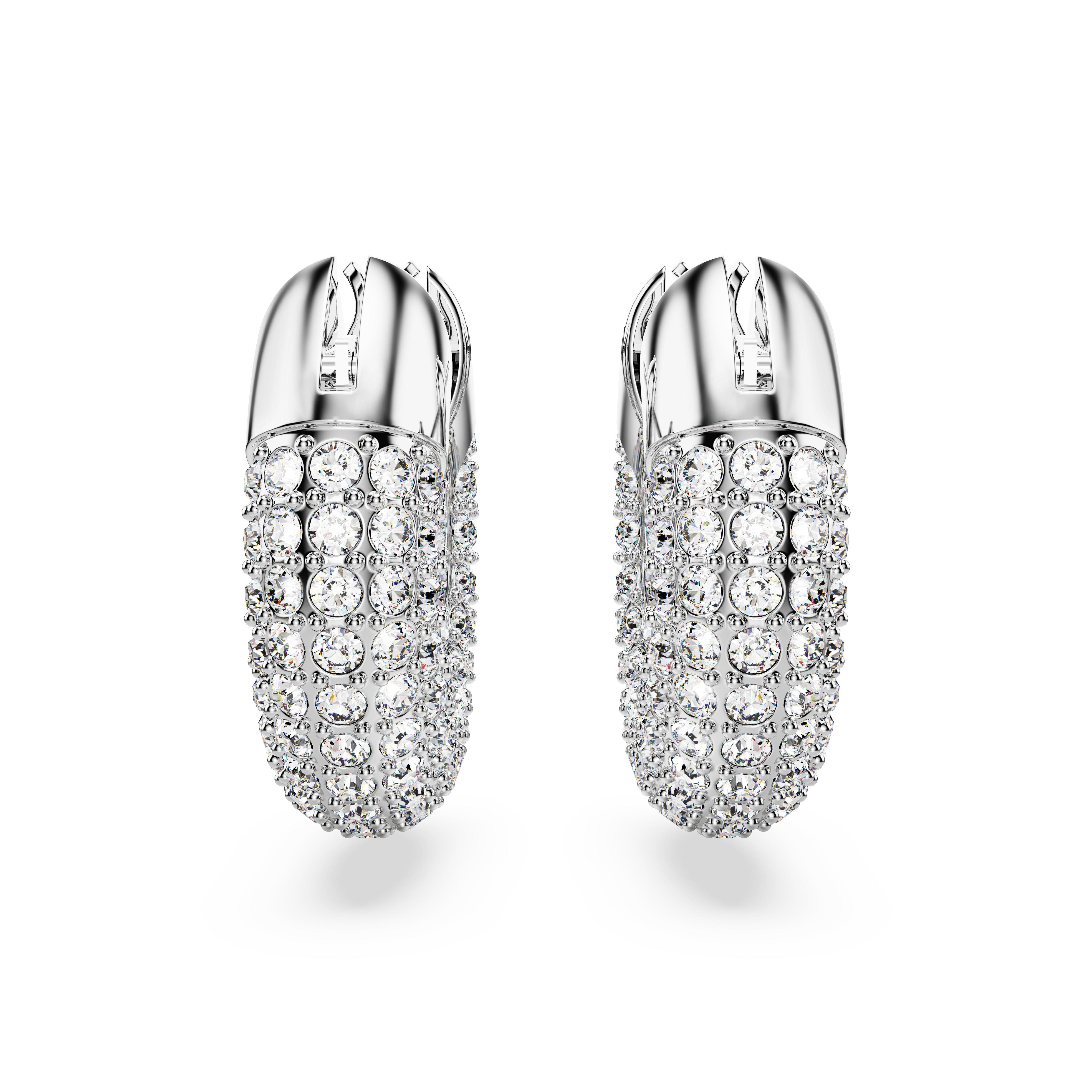 Silver/Crystal - Swarovski - Dextera hoop earrings, Small, White, Rhodium plated - 7