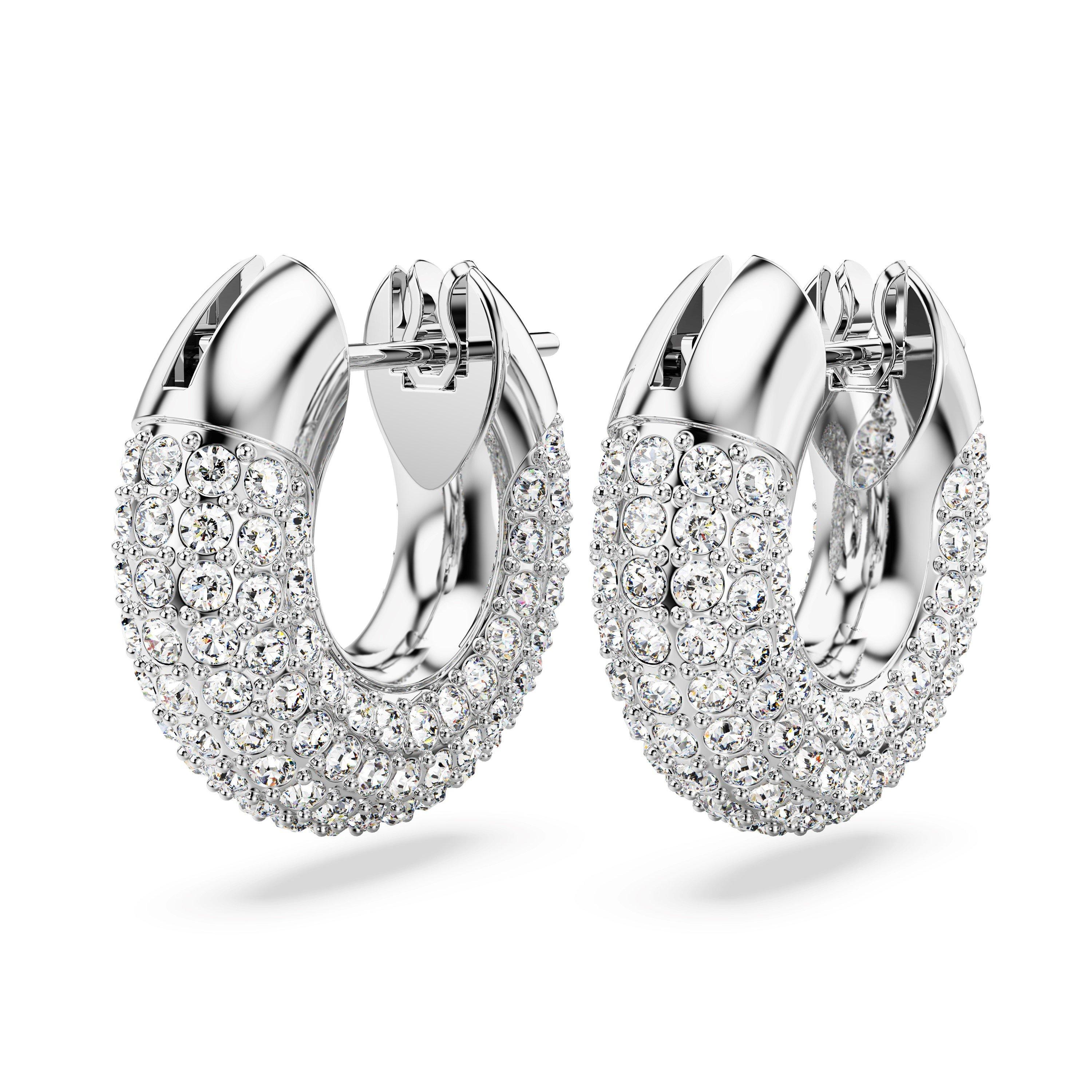 Silver/Crystal - Swarovski - Dextera hoop earrings, Small, White, Rhodium plated - 8