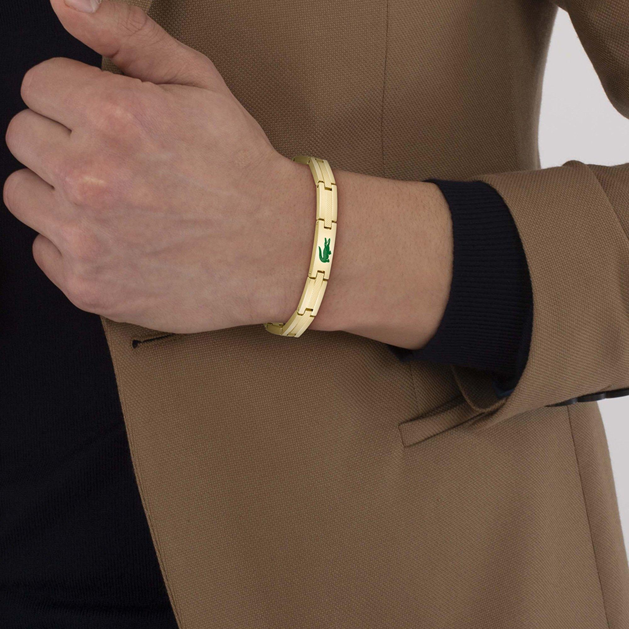 Verguld - Lacoste - Lacoste Mens Stencil Gold IP and Green Enamel Crocodile Bracelet - 2