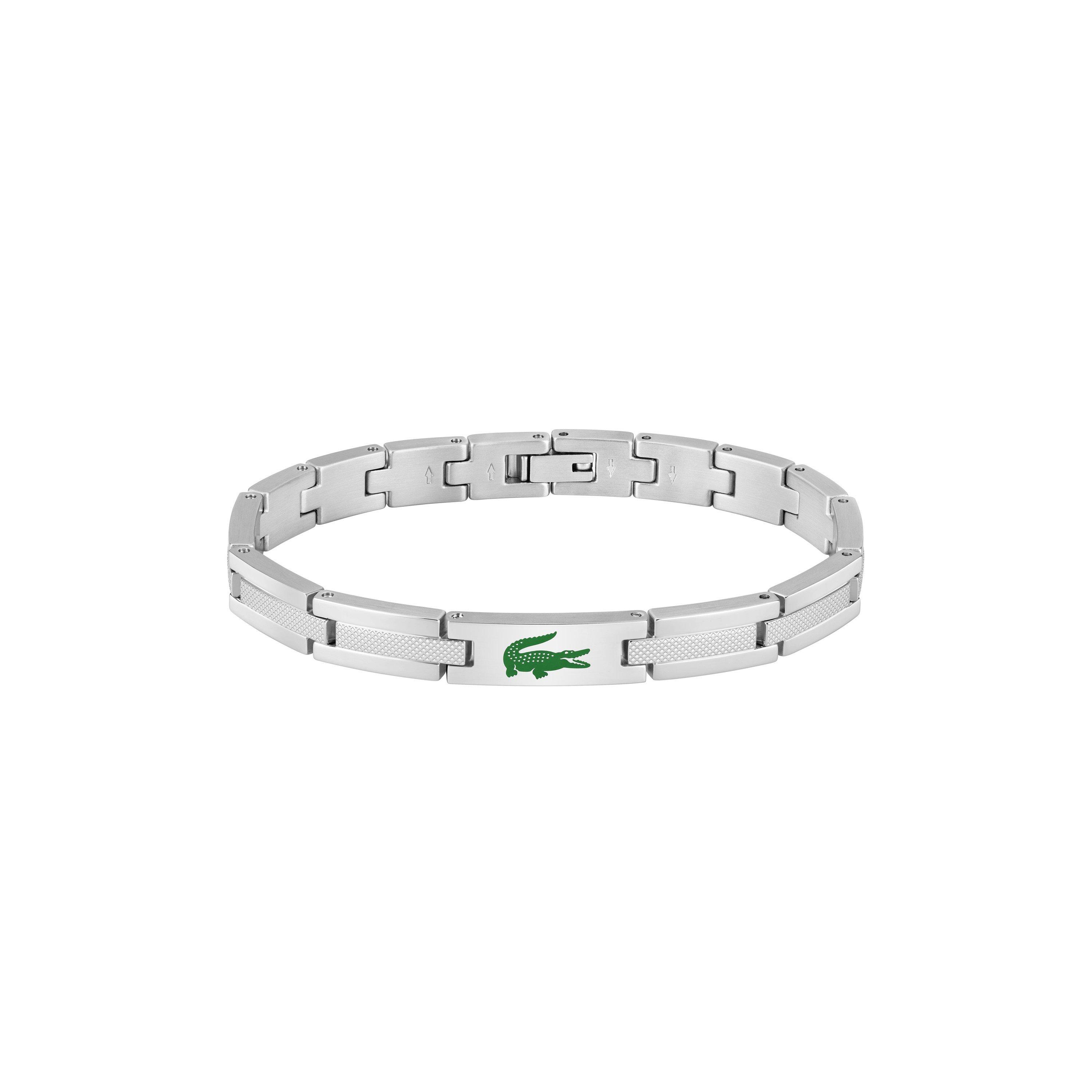 Stainless Steel - Lacoste - Lacoste Mens Stencil Gold IP and Green Enamel Crocodile Bracelet - 1