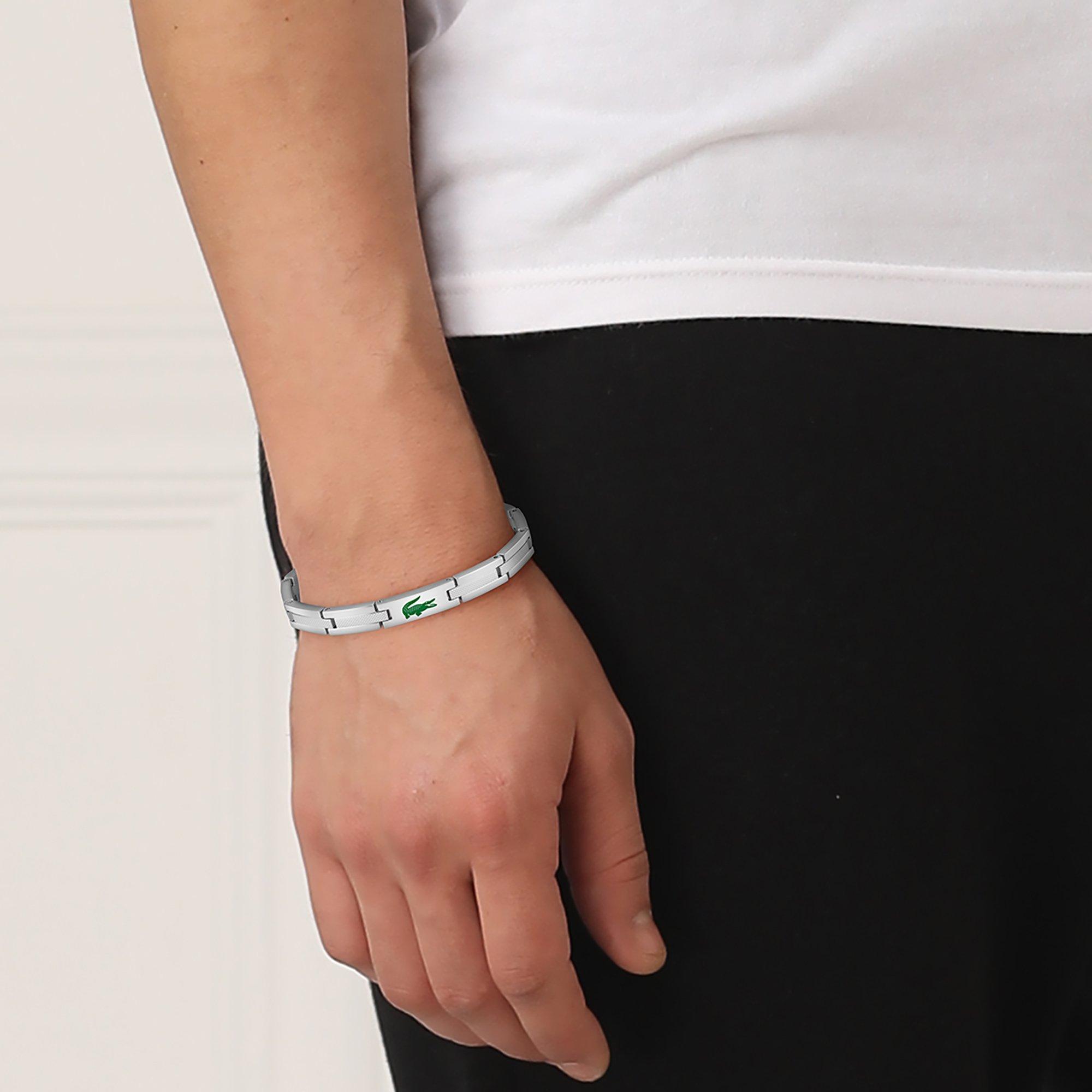 Stainless Steel - Lacoste - Lacoste Mens Stencil Gold IP and Green Enamel Crocodile Bracelet - 2