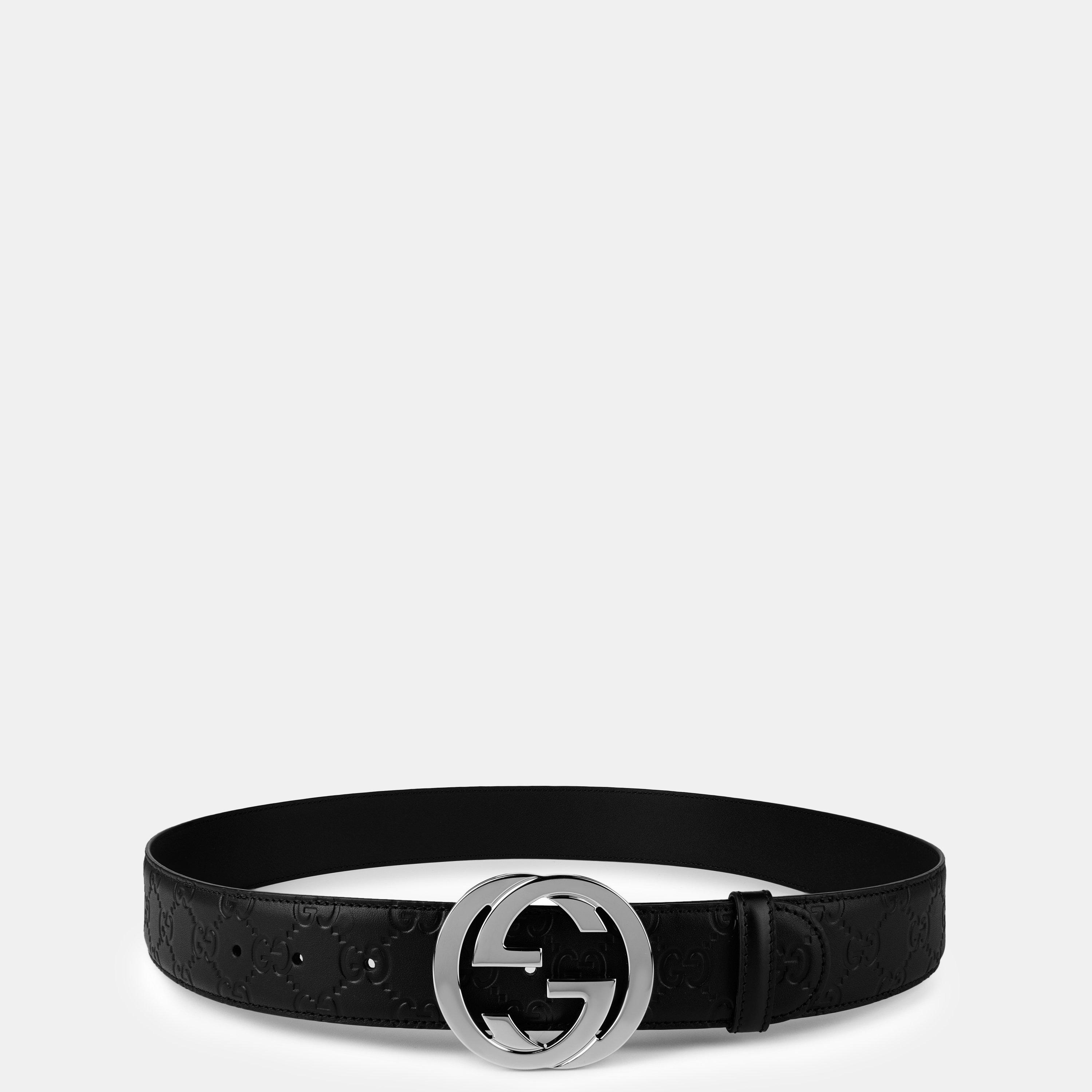 Black - Gucci - Men's Logo Leather GG Interlocked Embossed Belt - 1