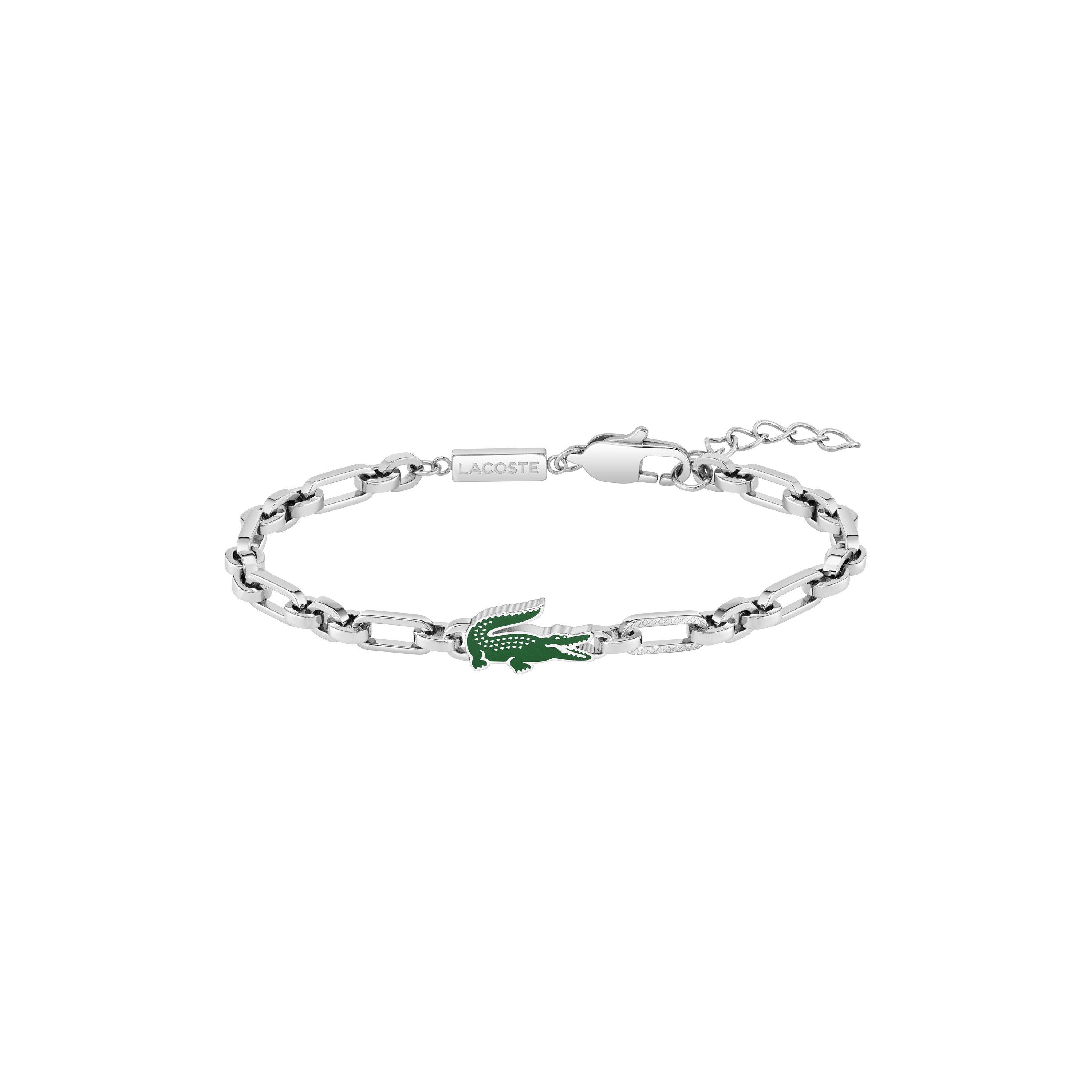 Stainless Steel - Lacoste - Lacoste Mens Arthor Stainless Steel and Green Enamel Crocodile Bracelet - 1