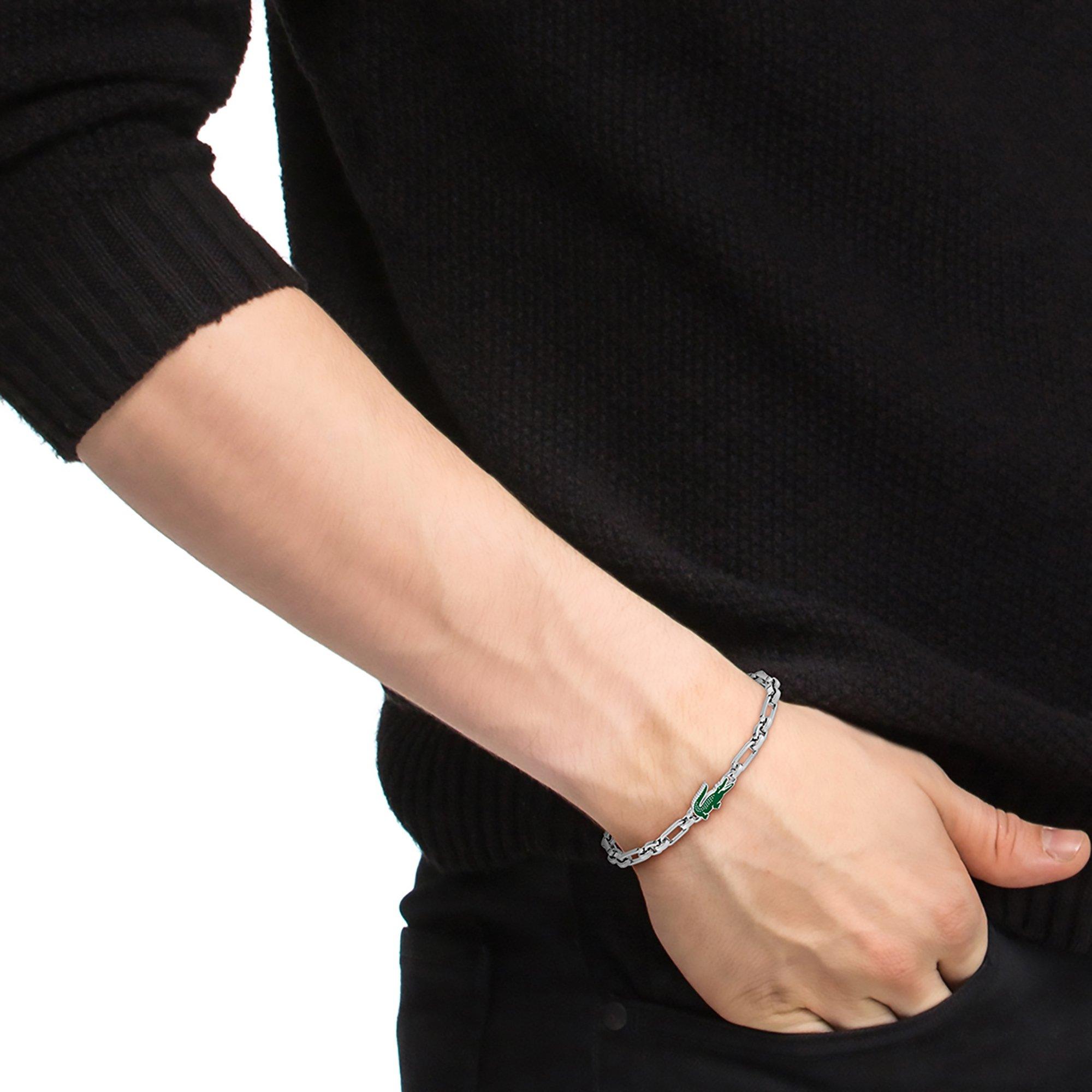 Stainless Steel - Lacoste - Lacoste Mens Arthor Stainless Steel and Green Enamel Crocodile Bracelet - 2