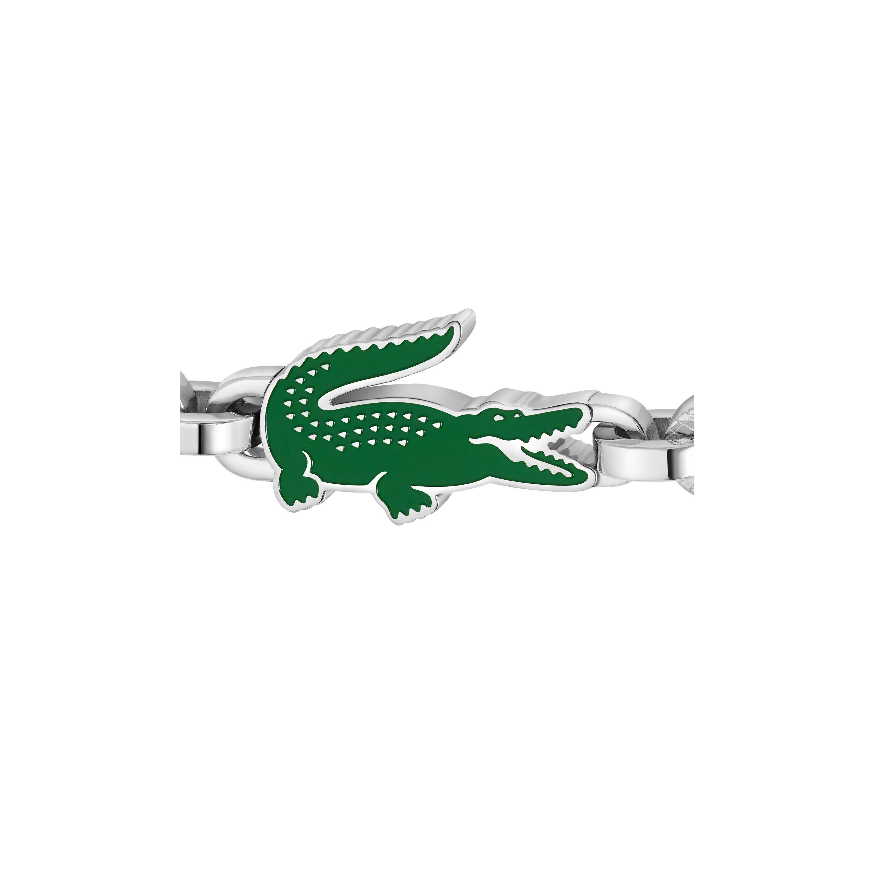 Stainless Steel - Lacoste - Lacoste Mens Arthor Stainless Steel and Green Enamel Crocodile Bracelet - 4
