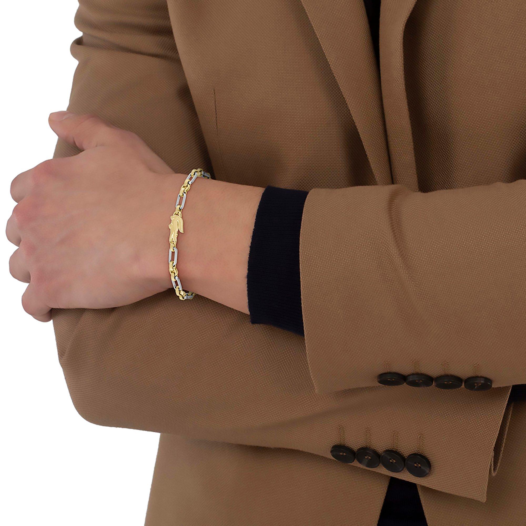 Gold Plated - Lacoste - Lacoste Mens Arthor Stainless Steel and Green Enamel Crocodile Bracelet - 2