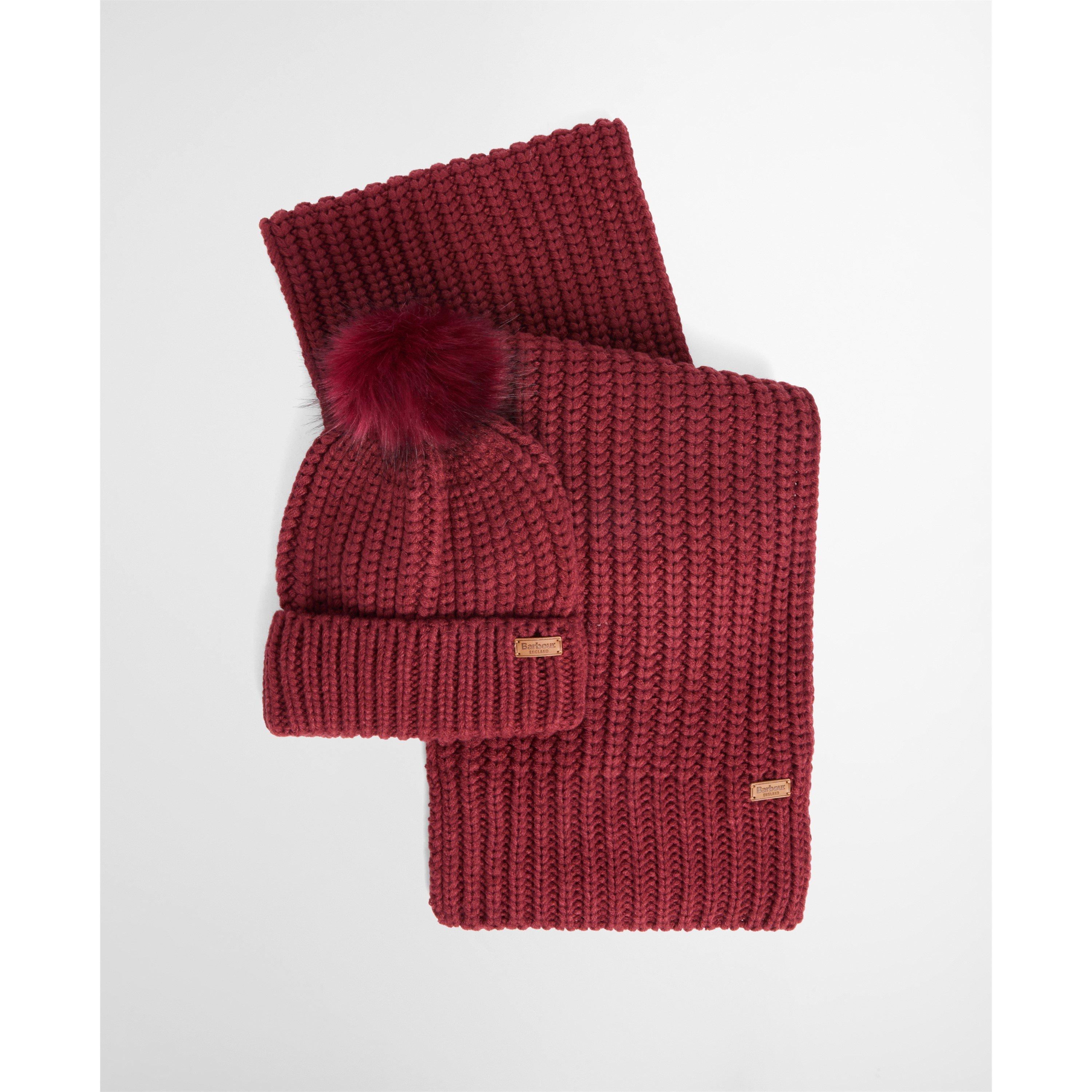 Cranberry - Barbour - Saltburn Beanie & Scarf Gift Set - 1