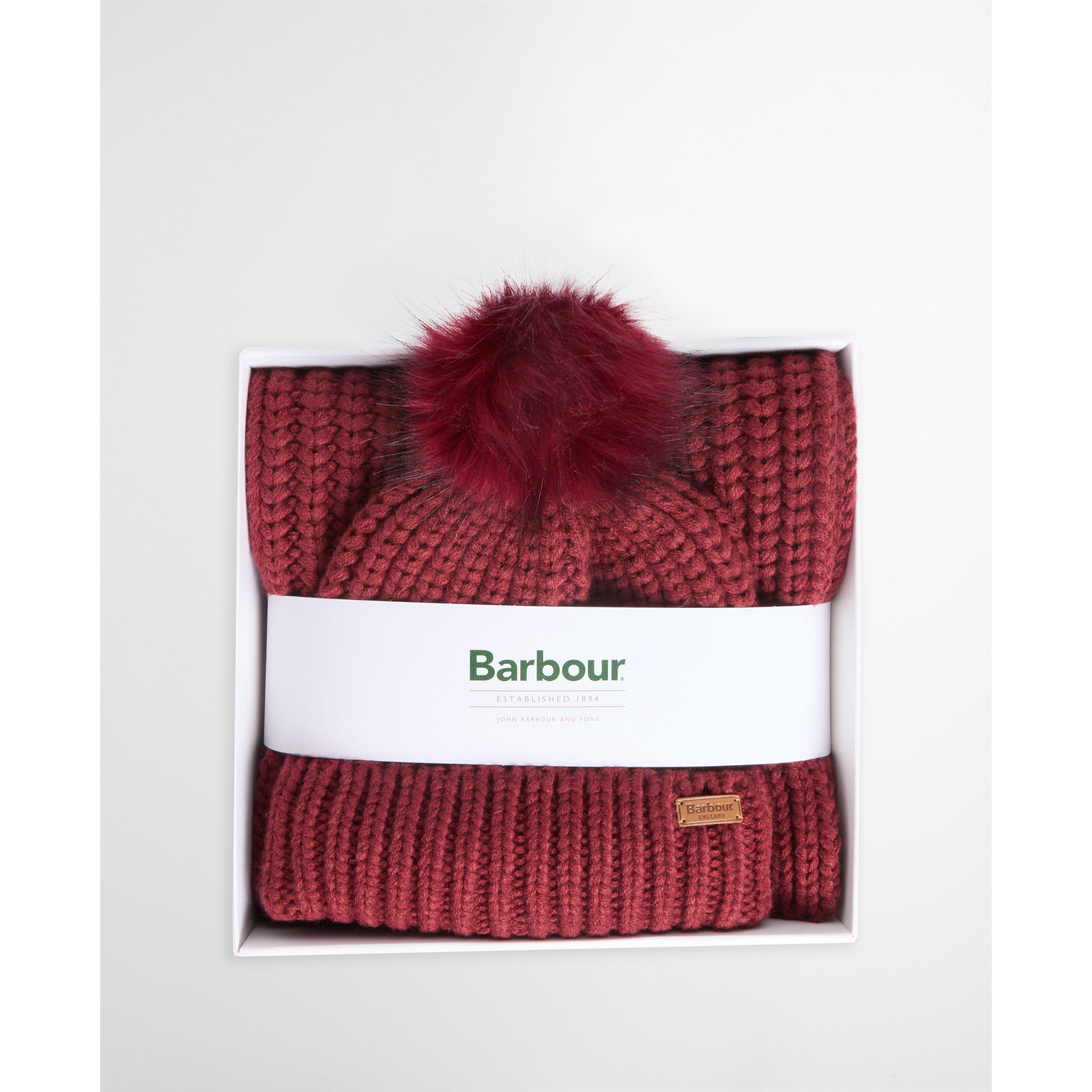 Cranberry - Barbour - Saltburn Beanie & Scarf Gift Set - 6