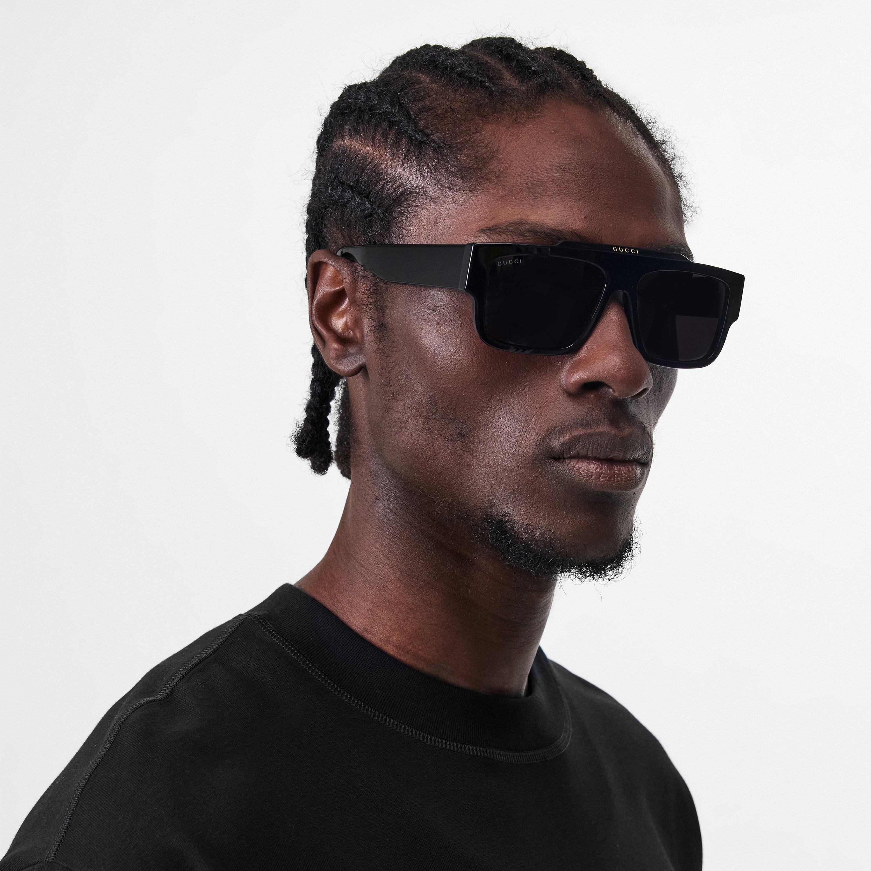 Black - Gucci - Logo Print Rectangle-Frame Sunglasses - 3