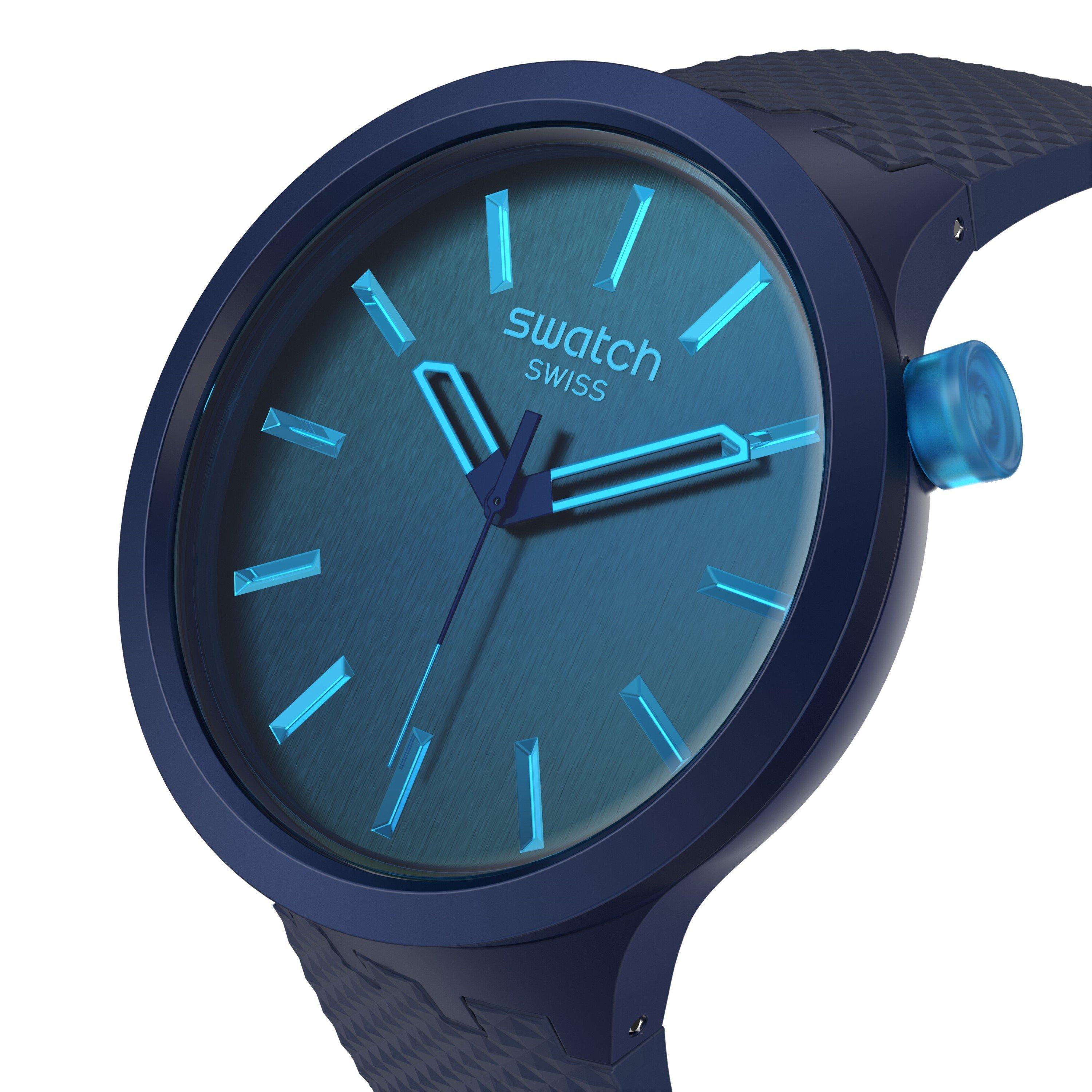 Blue - Swatch - Adults Indigo Glow Analogue Quartz Watch - 3