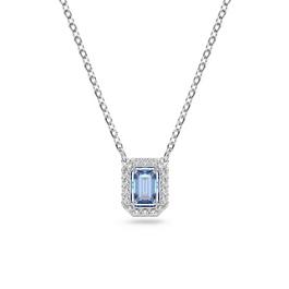 Swarovski Una necklace, Octagon cut, Blue, Rhodium plated