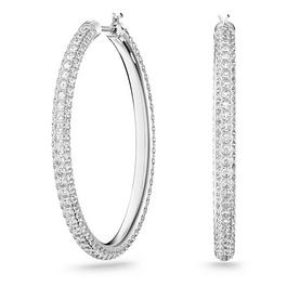 Swarovski Dextera hoop earrings, Pavé, Large, White, Rhodium plated
