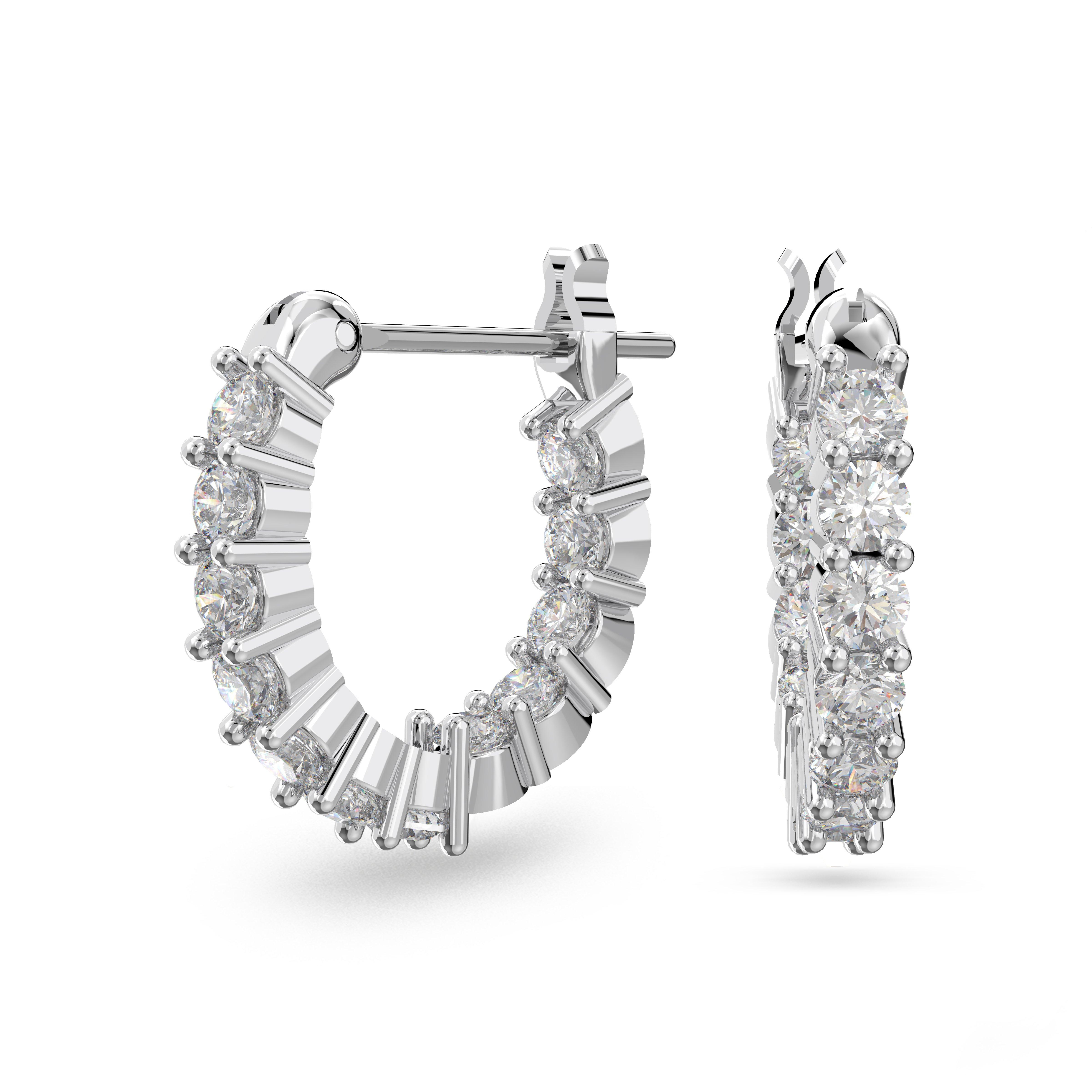 Silver/Crystal - Swarovski - Matrix Vittore hoop earrings, Round cut, White, Rhodium plated - 1