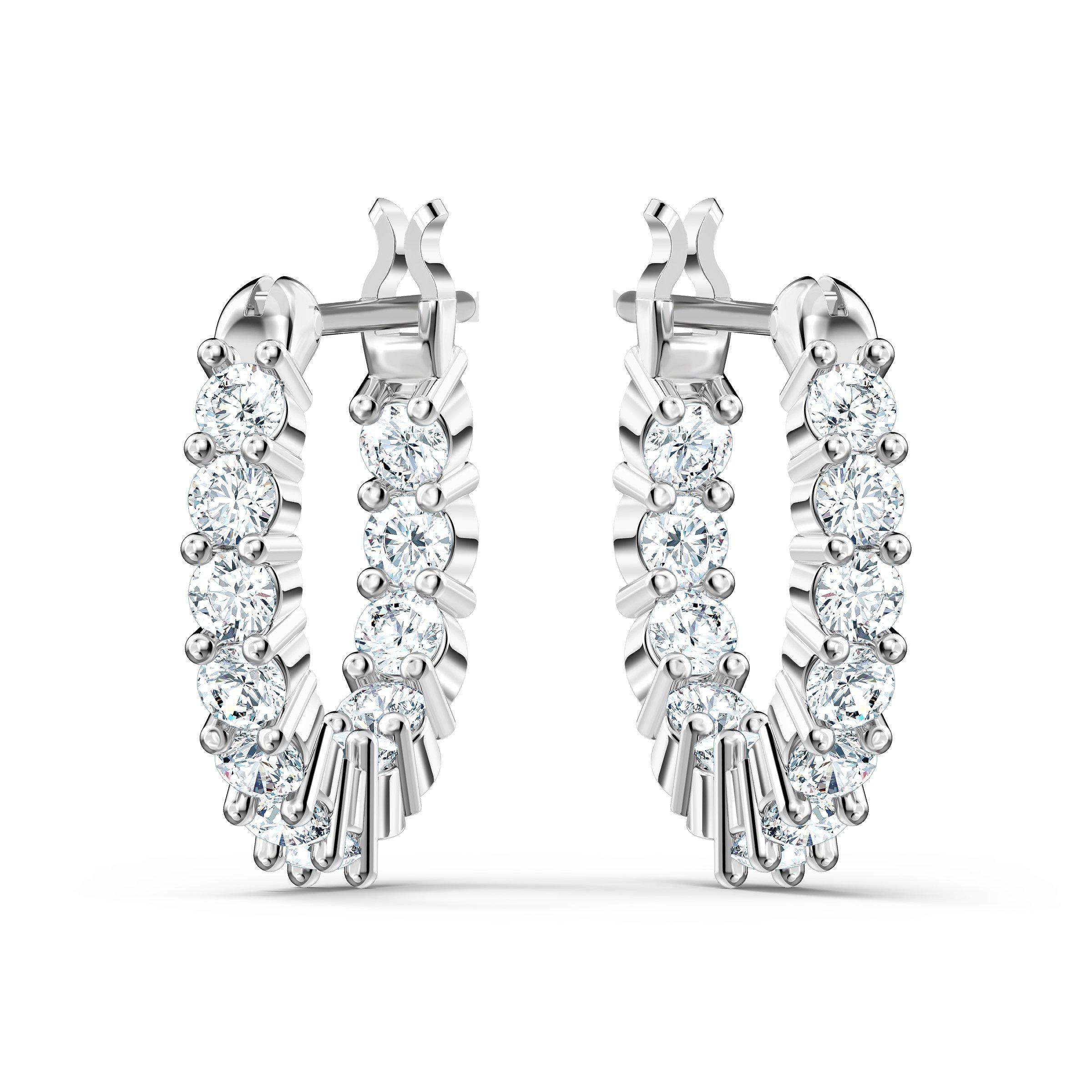Silver/Crystal - Swarovski - Matrix Vittore hoop earrings, Round cut, White, Rhodium plated - 3