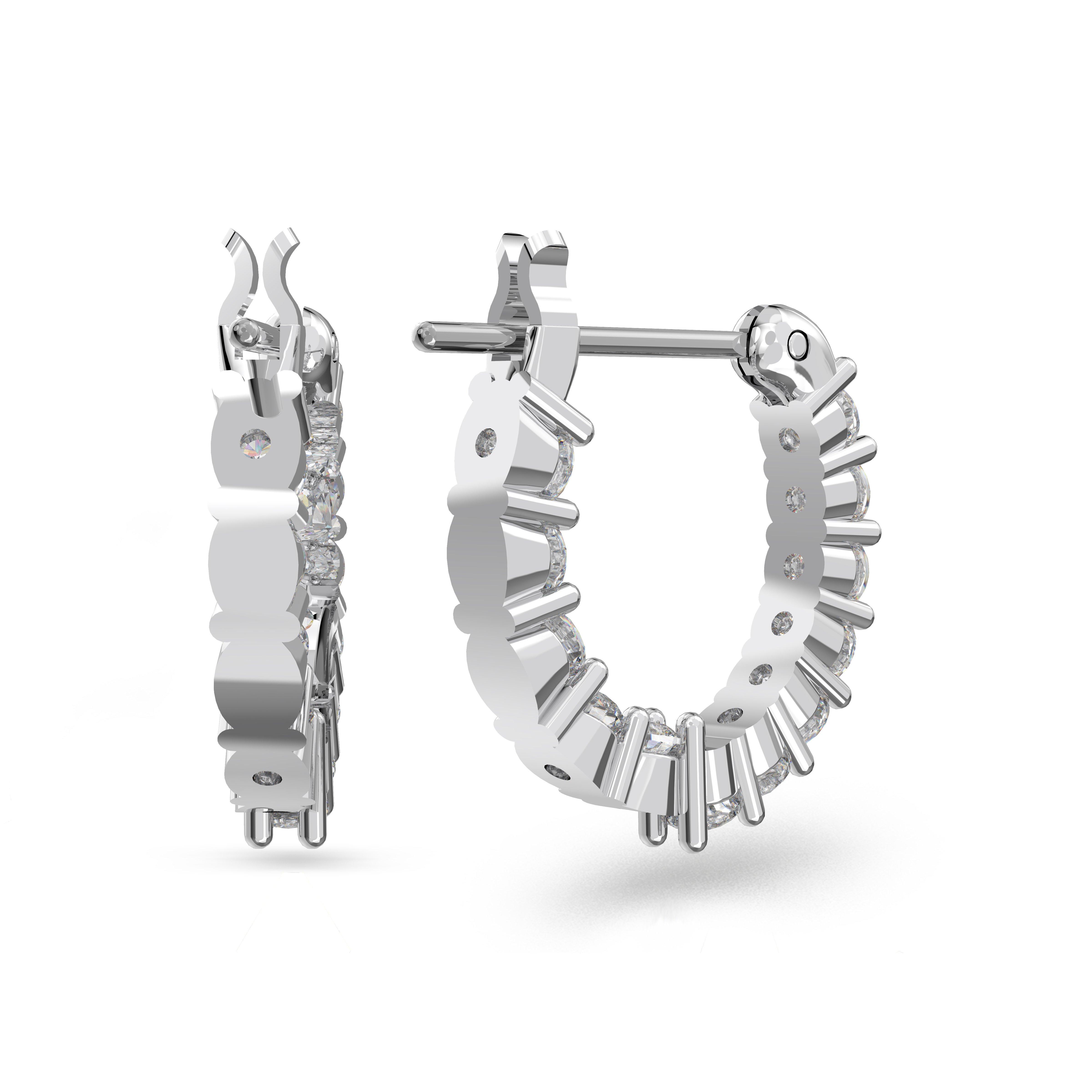 Silver/Crystal - Swarovski - Matrix Vittore hoop earrings, Round cut, White, Rhodium plated - 4