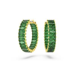 Swarovski Matrix hoop earrings, Baguette cut, Green, Gold tone plated