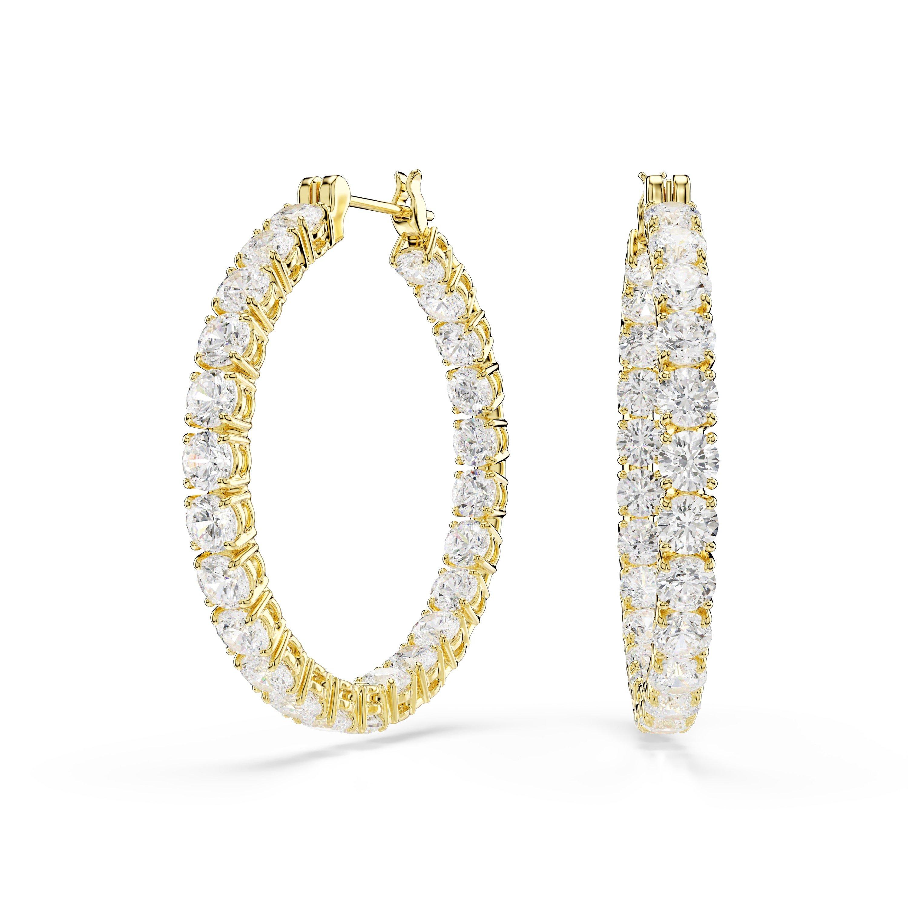 Swarovski Matrix hoop earrings, Round cut, Blue, Rhodium plated - WHITE/GOS