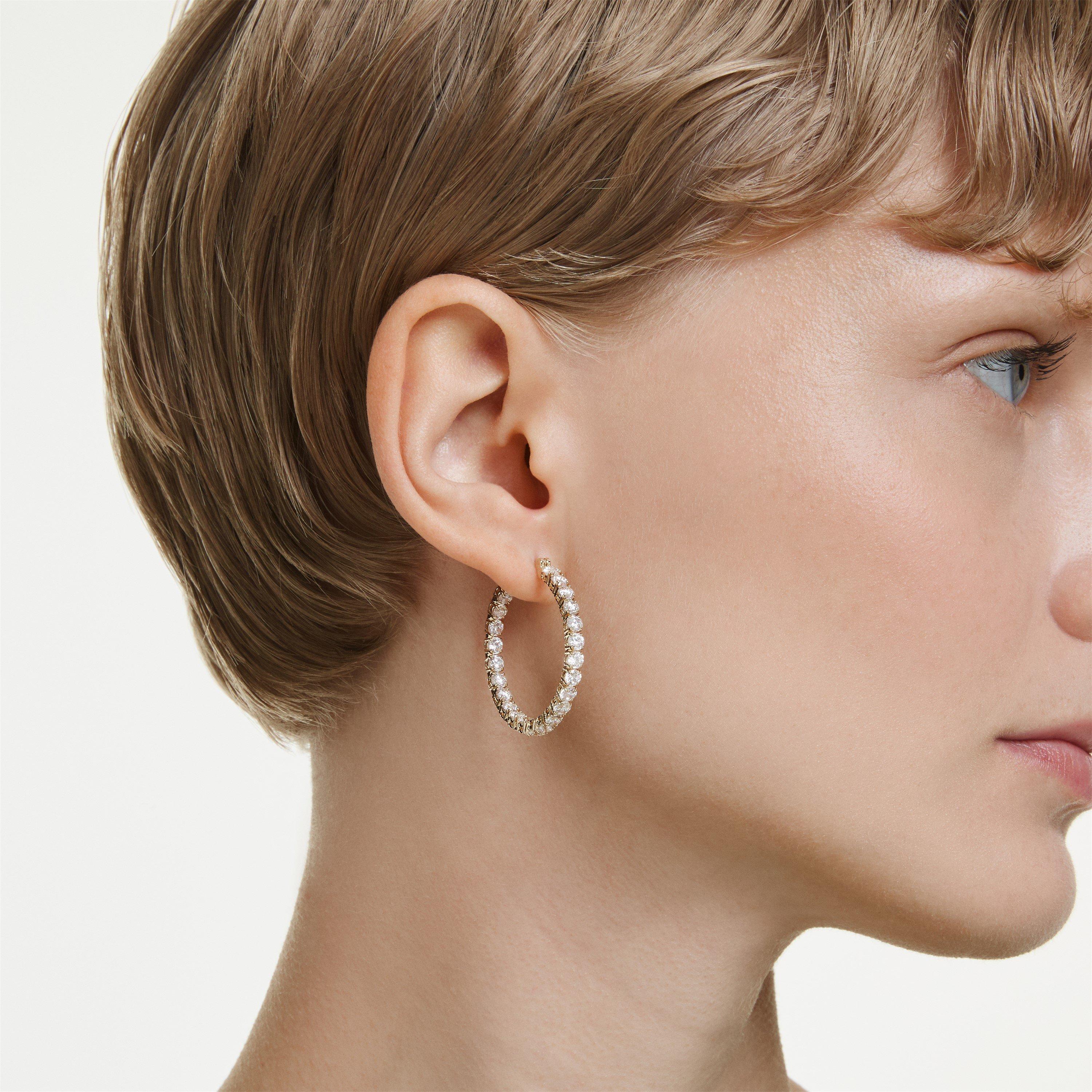 WHITE/GOS - Swarovski - Matrix hoop earrings, Round cut, Blue, Rhodium plated - 2