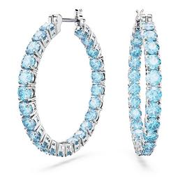 Swarovski Matrix hoop earrings, Round cut, Blue, Rhodium plated