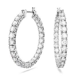 Swarovski Matrix hoop earrings, Round cut, White, Rhodium plated