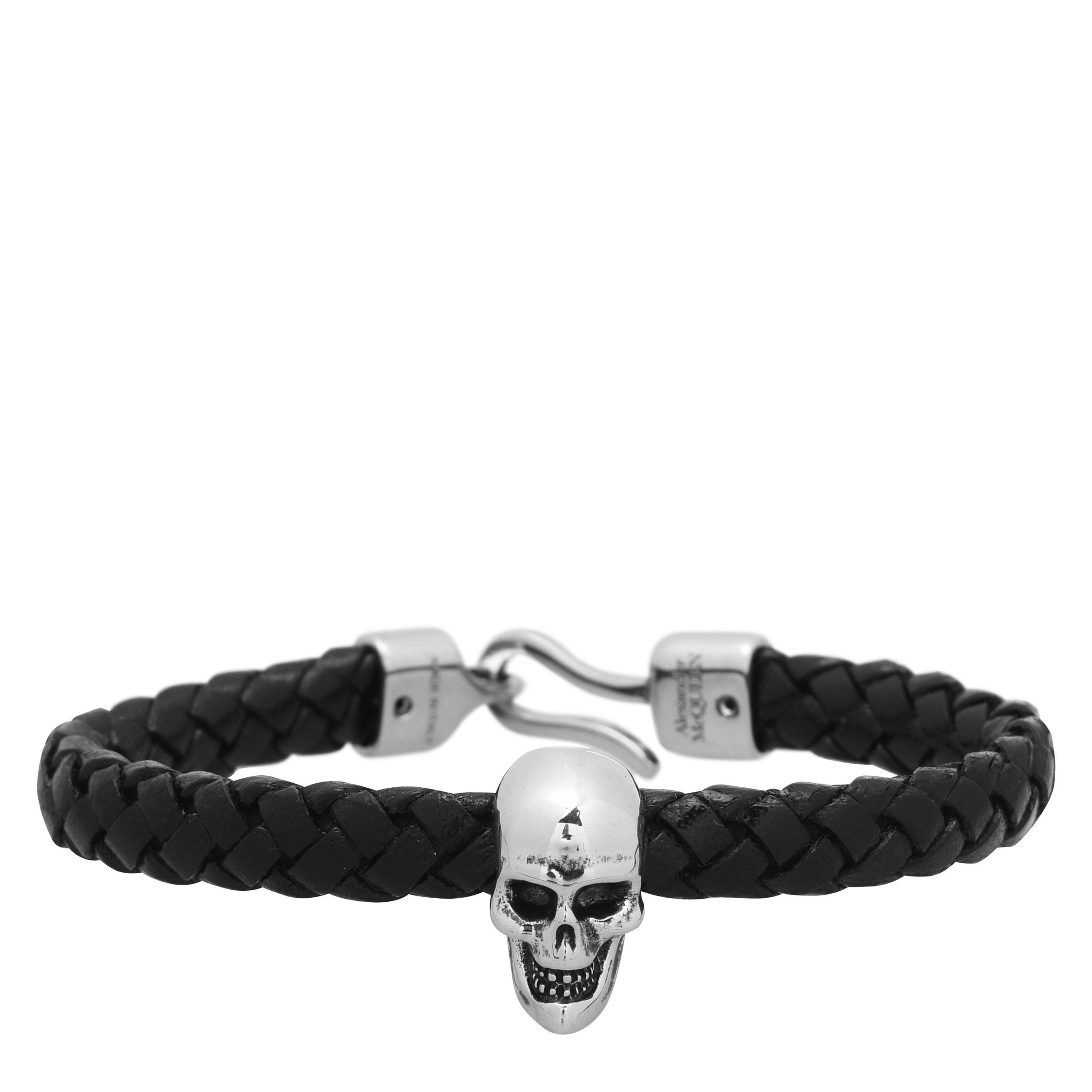 Black/Silver - Alexander McQueen - Skull Leather Bracelet - 1