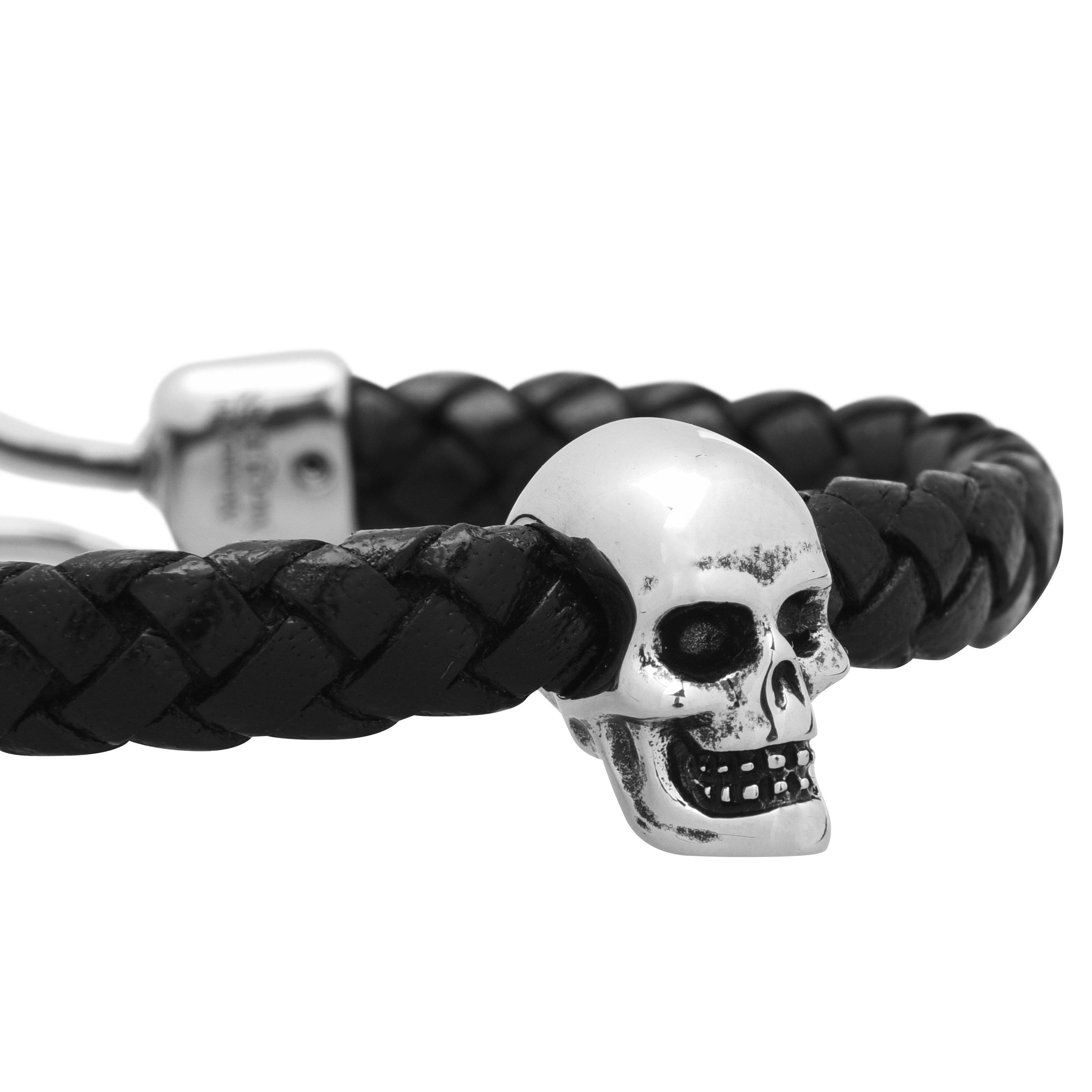 Black/Silver - Alexander McQueen - Skull Leather Bracelet - 4
