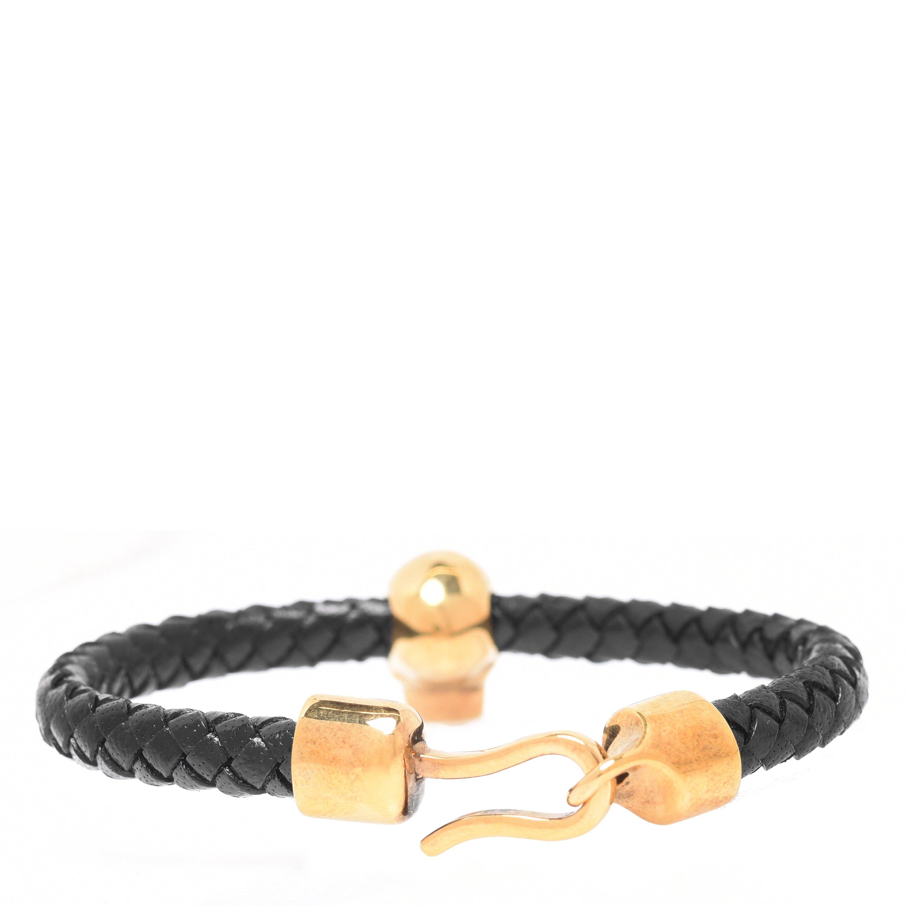 Black/Gold 1000 - Alexander McQueen - Skull Leather Bracelet - 2