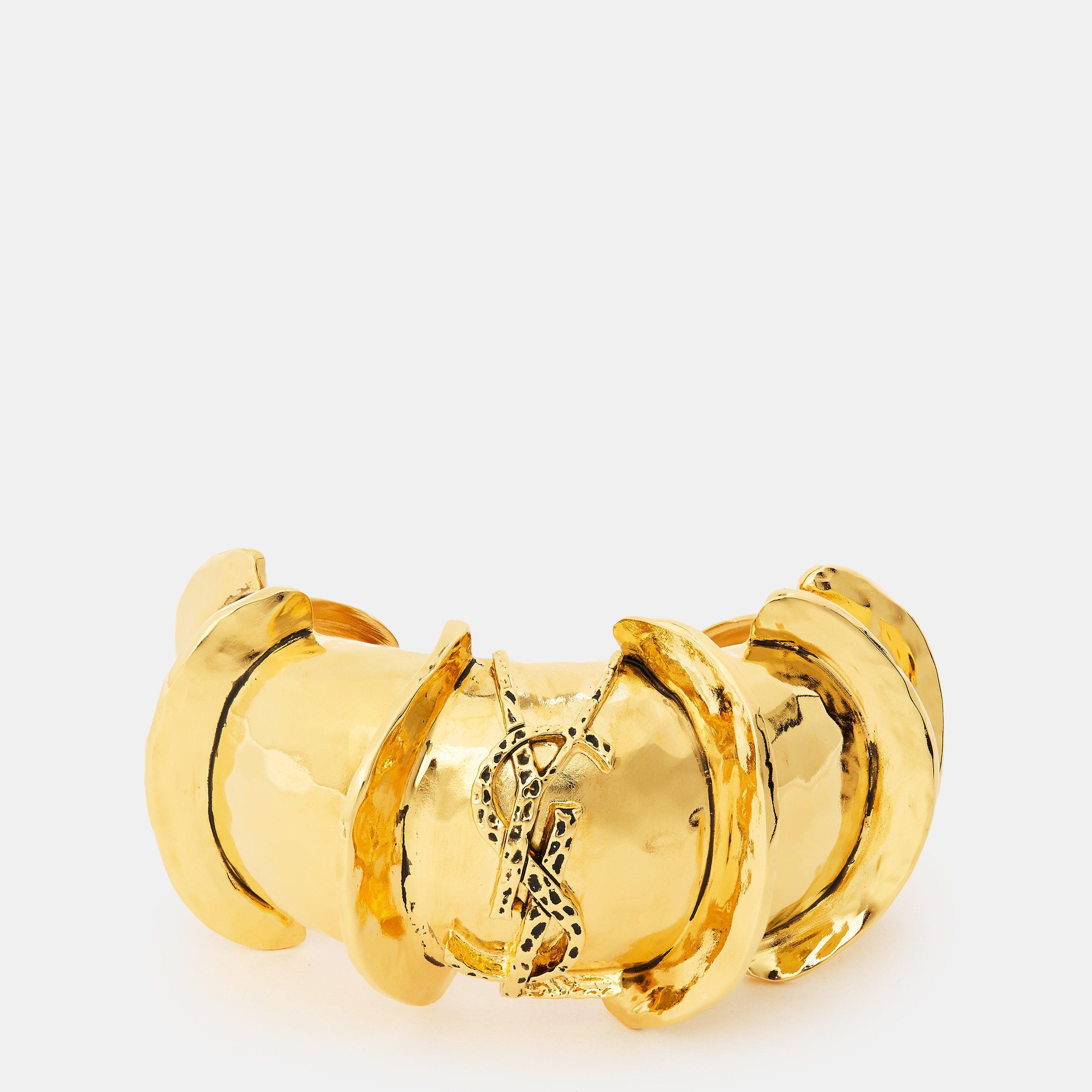 Brass Gold - Saint Laurent - Women's Monogram High-Shine Metal Cuff Bracelet - 1