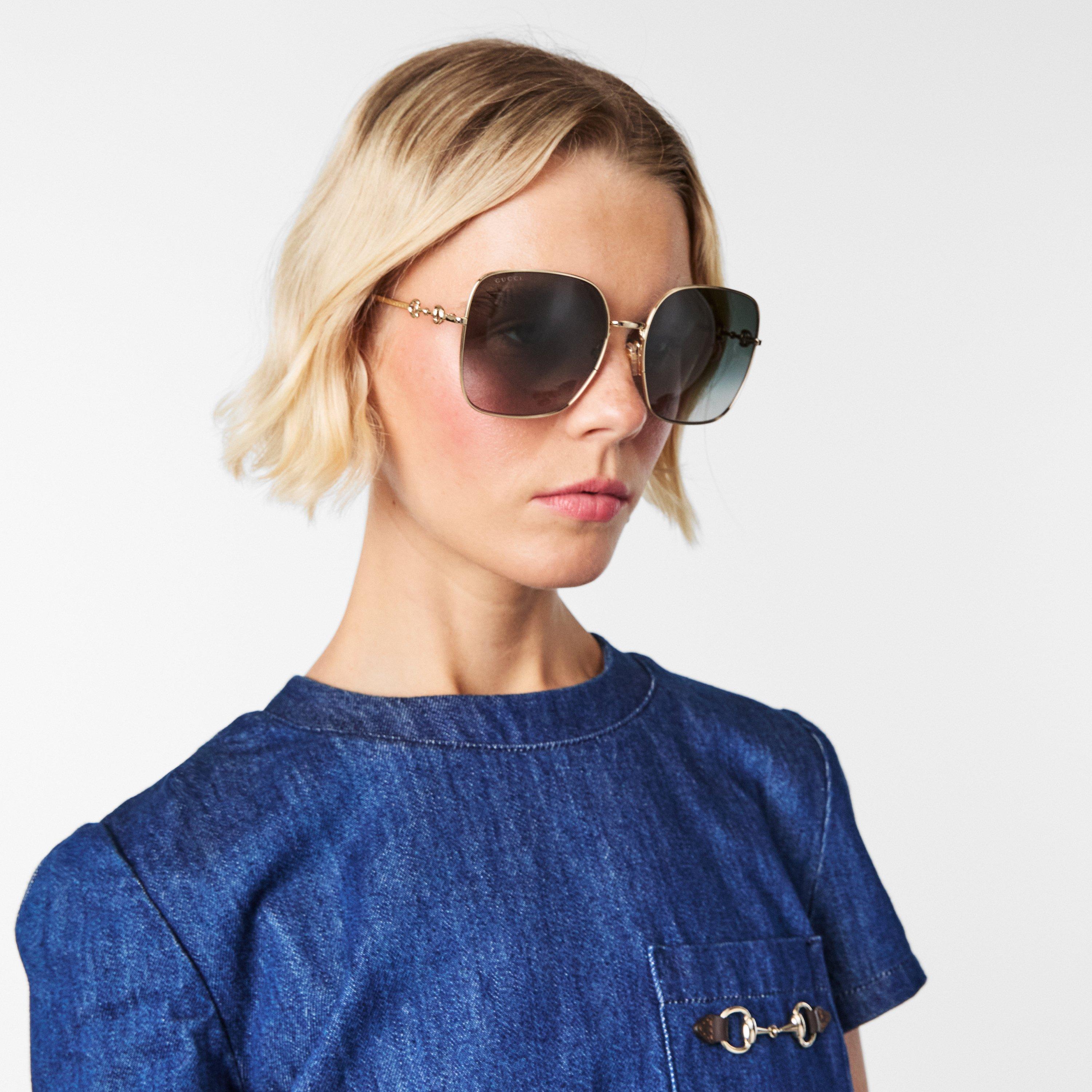 Grey/Gold - Gucci - Women's Square Frame Sunglasses - 3