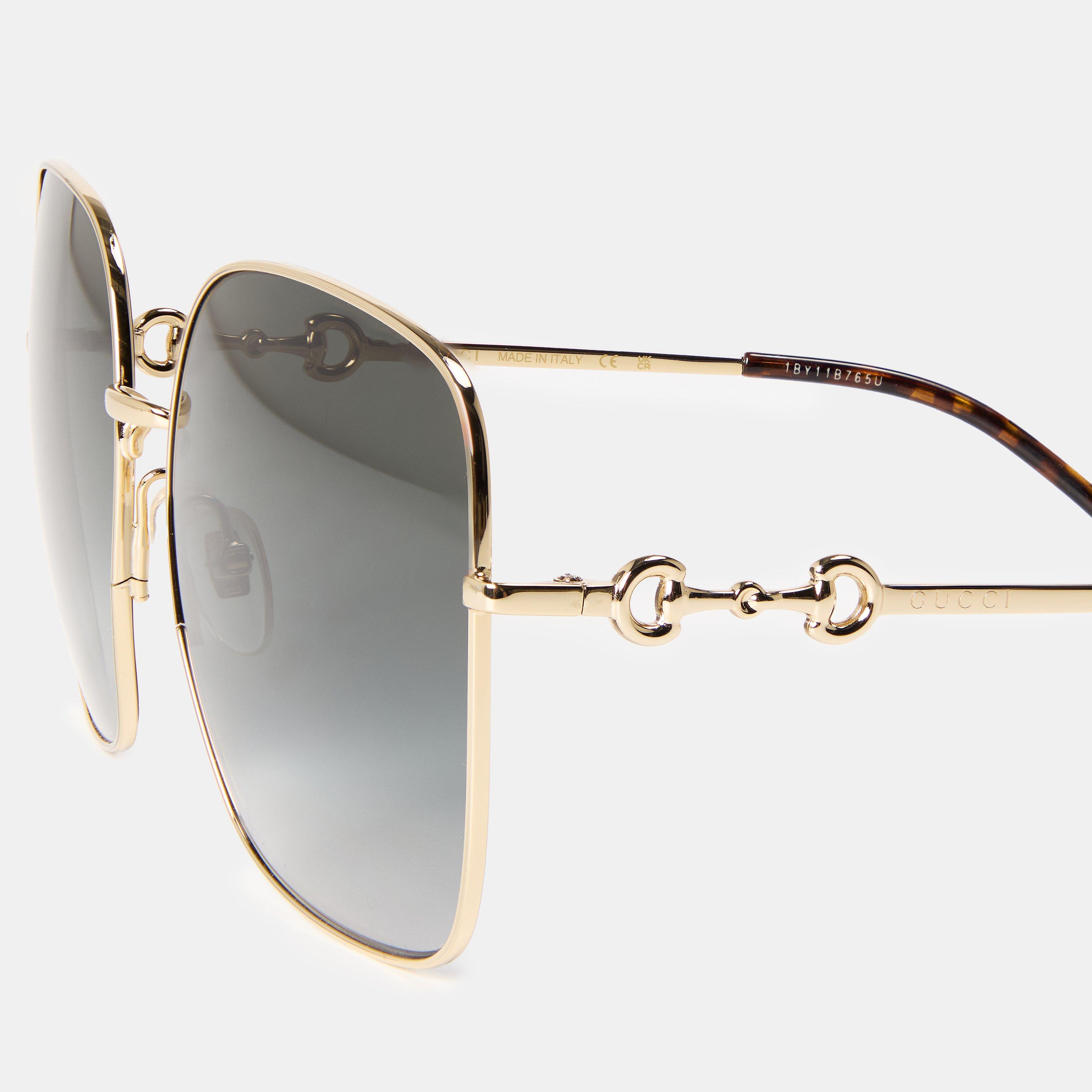 Grey/Gold - Gucci - Women's Square Frame Sunglasses - 5