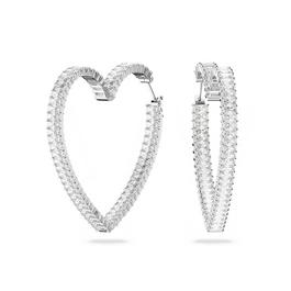 Swarovski Matrix Hoop Earrings, Heart, Large, White, Rhodium Plated