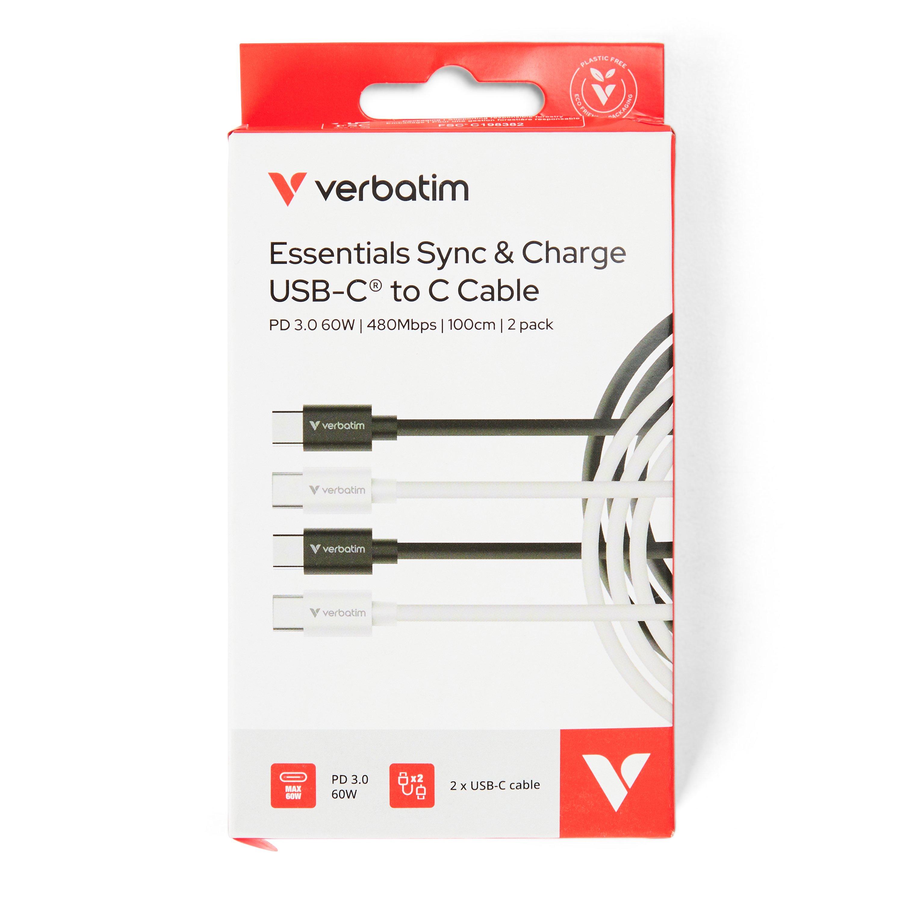 White - Verbatim - Essentials Sync & Charge USB-C to C Cables 1M 2 pack - 1