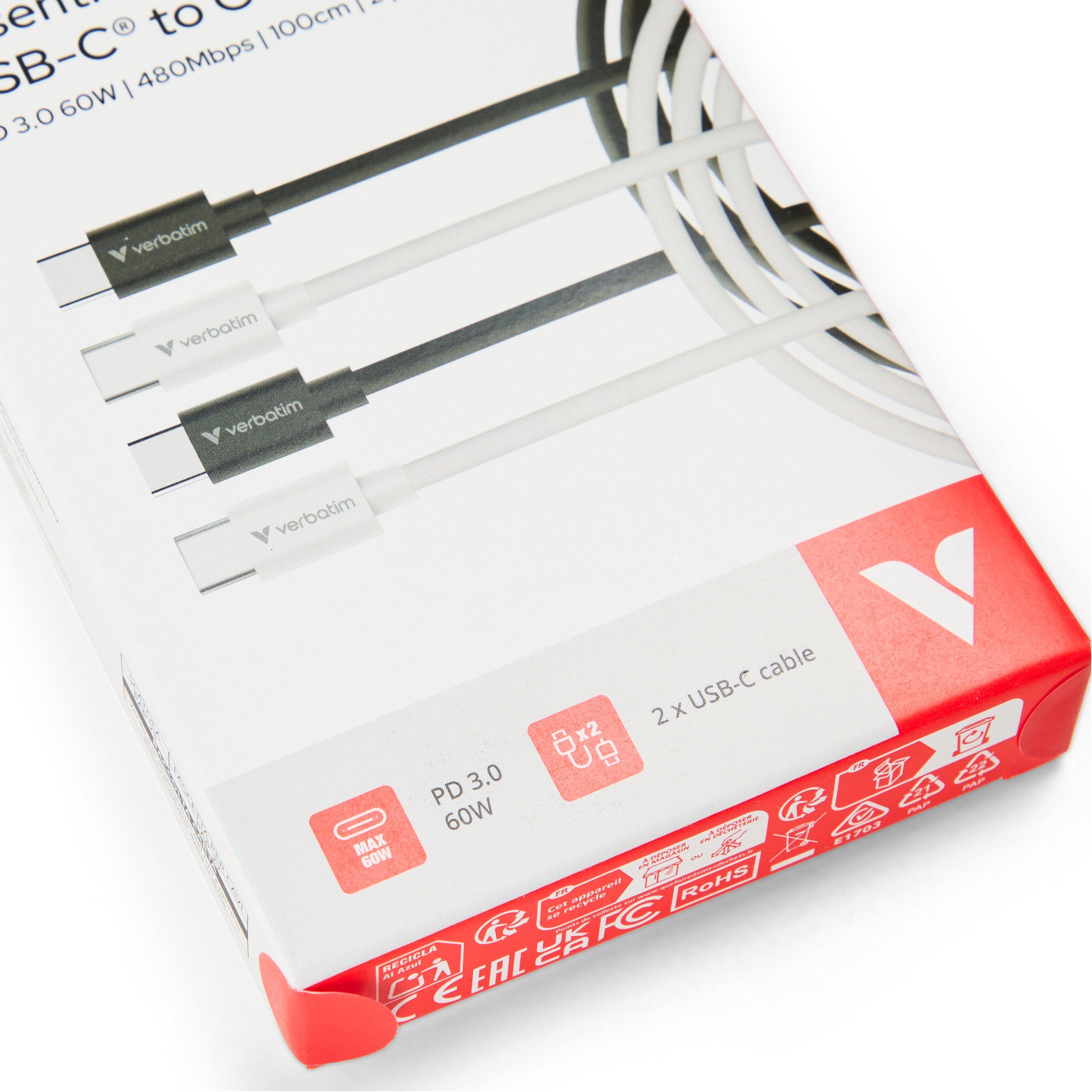 White - Verbatim - Essentials Sync & Charge USB-C to C Cables 1M 2 pack - 3