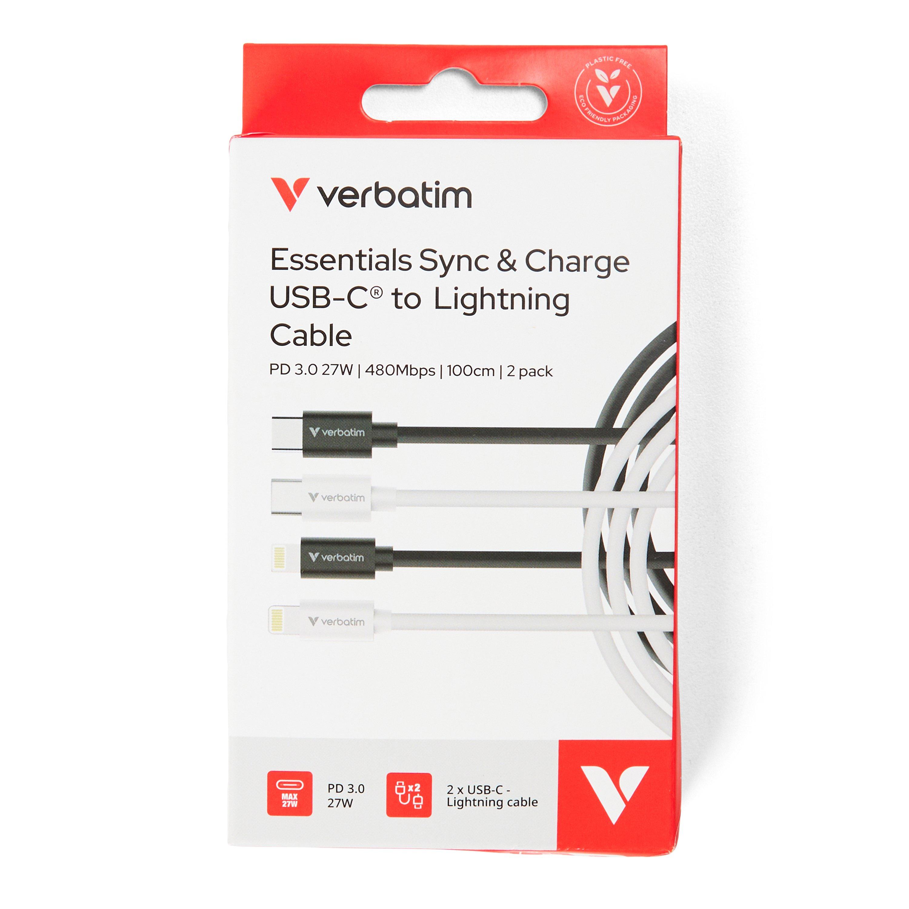 White - Verbatim - Essentials Sync & Charge USB-C to Lightning Cables 1M 2 Pack - 1