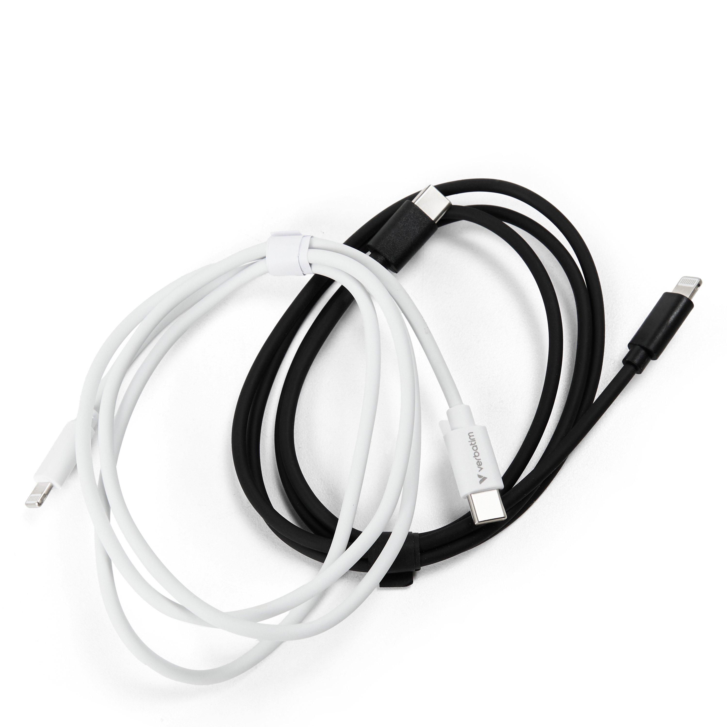 White - Verbatim - Essentials Sync & Charge USB-C to Lightning Cables 1M 2 Pack - 2
