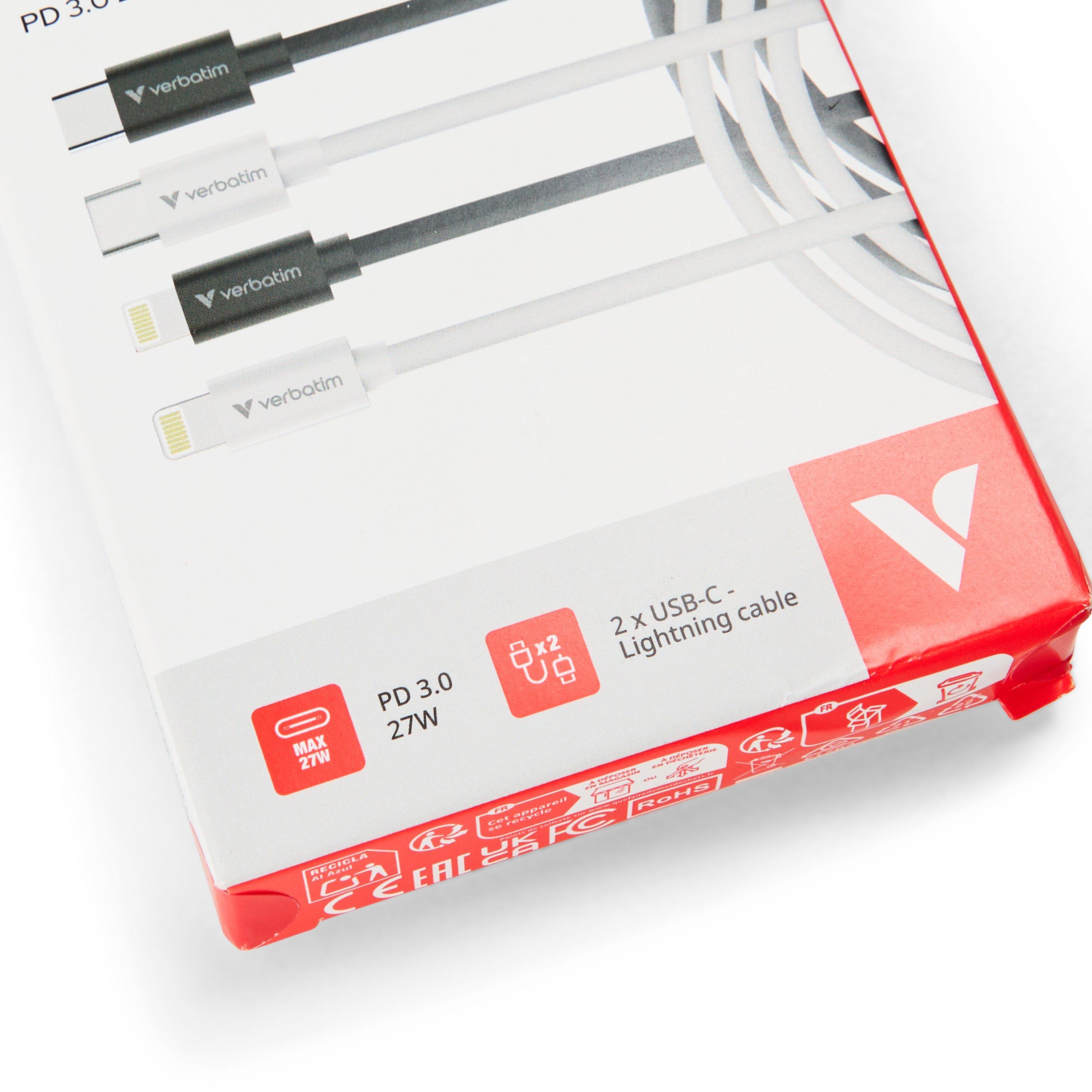 White - Verbatim - Essentials Sync & Charge USB-C to Lightning Cables 1M 2 Pack - 3