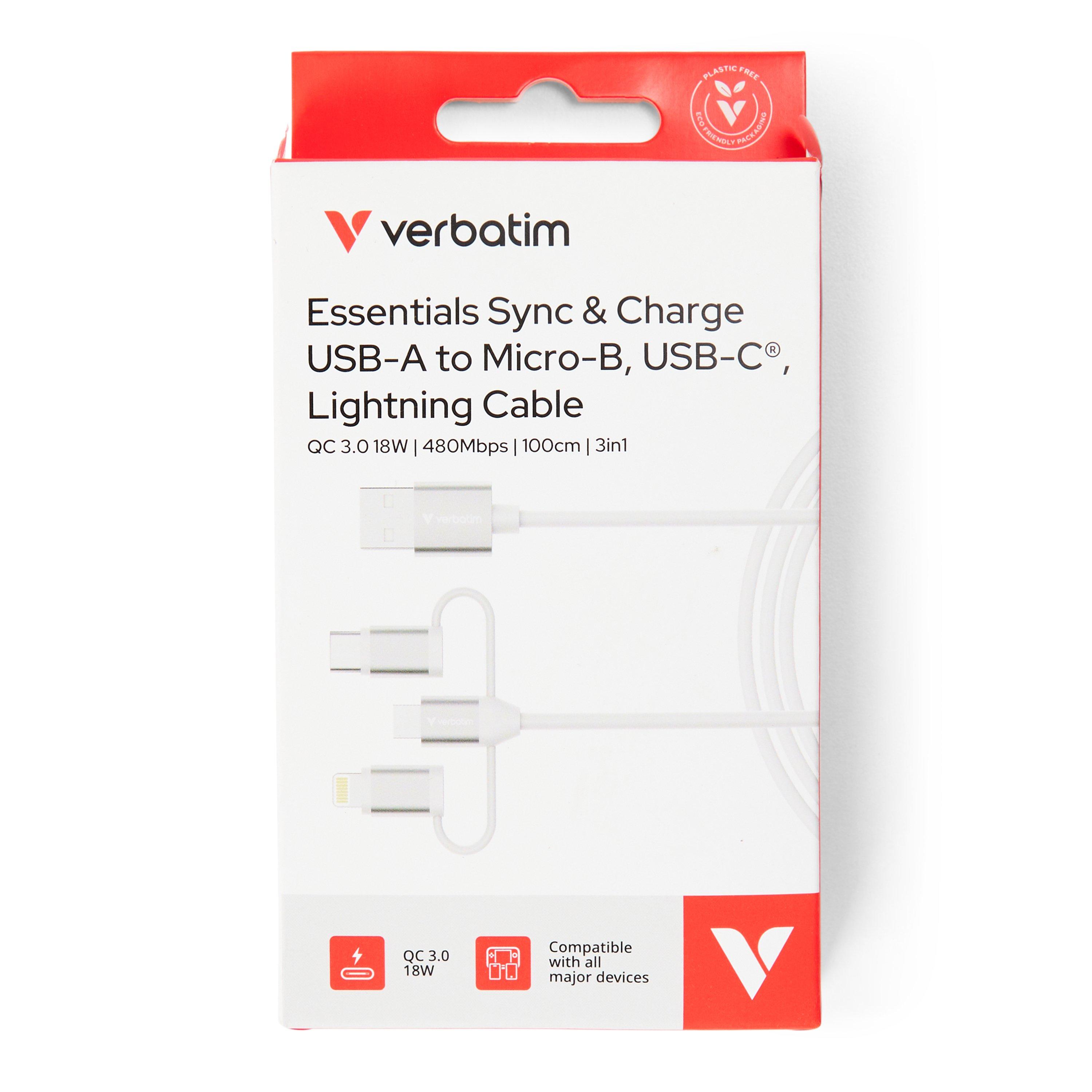 White - Verbatim - Essentials 3-in-1 Sync & Charge Cable 1M - 1