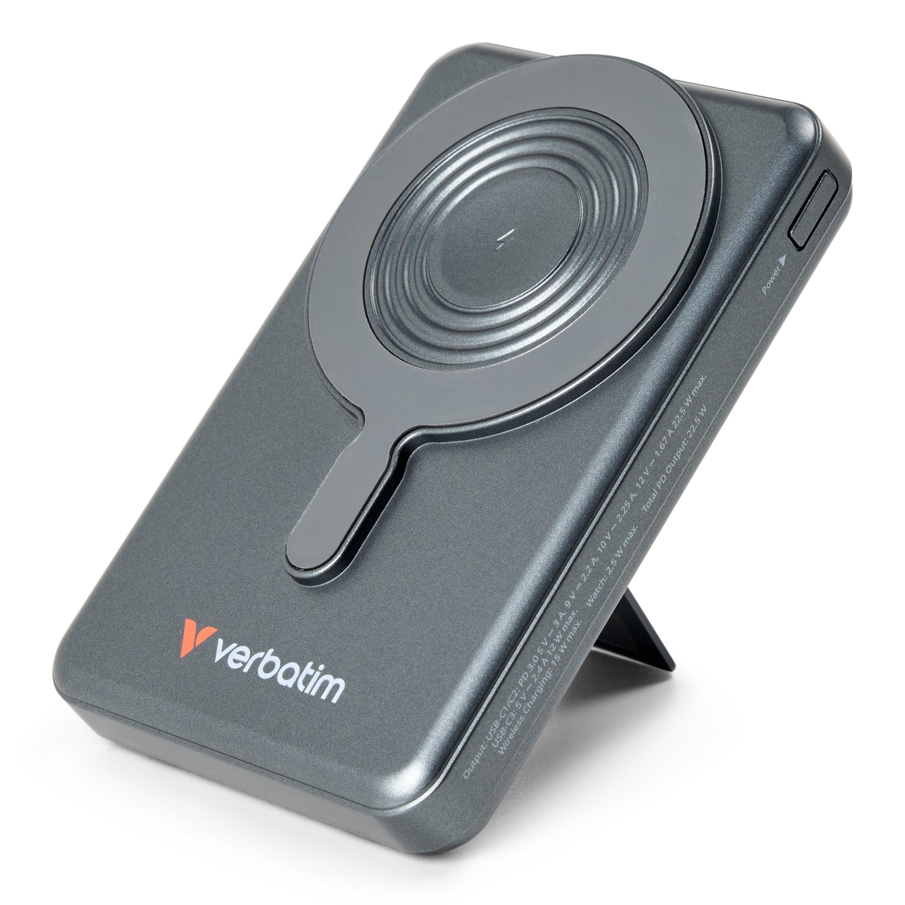 Verbatim Charge n Go Two Cable Power Bank with Display Magnetic Wireless Charging 10000mAh - Grey