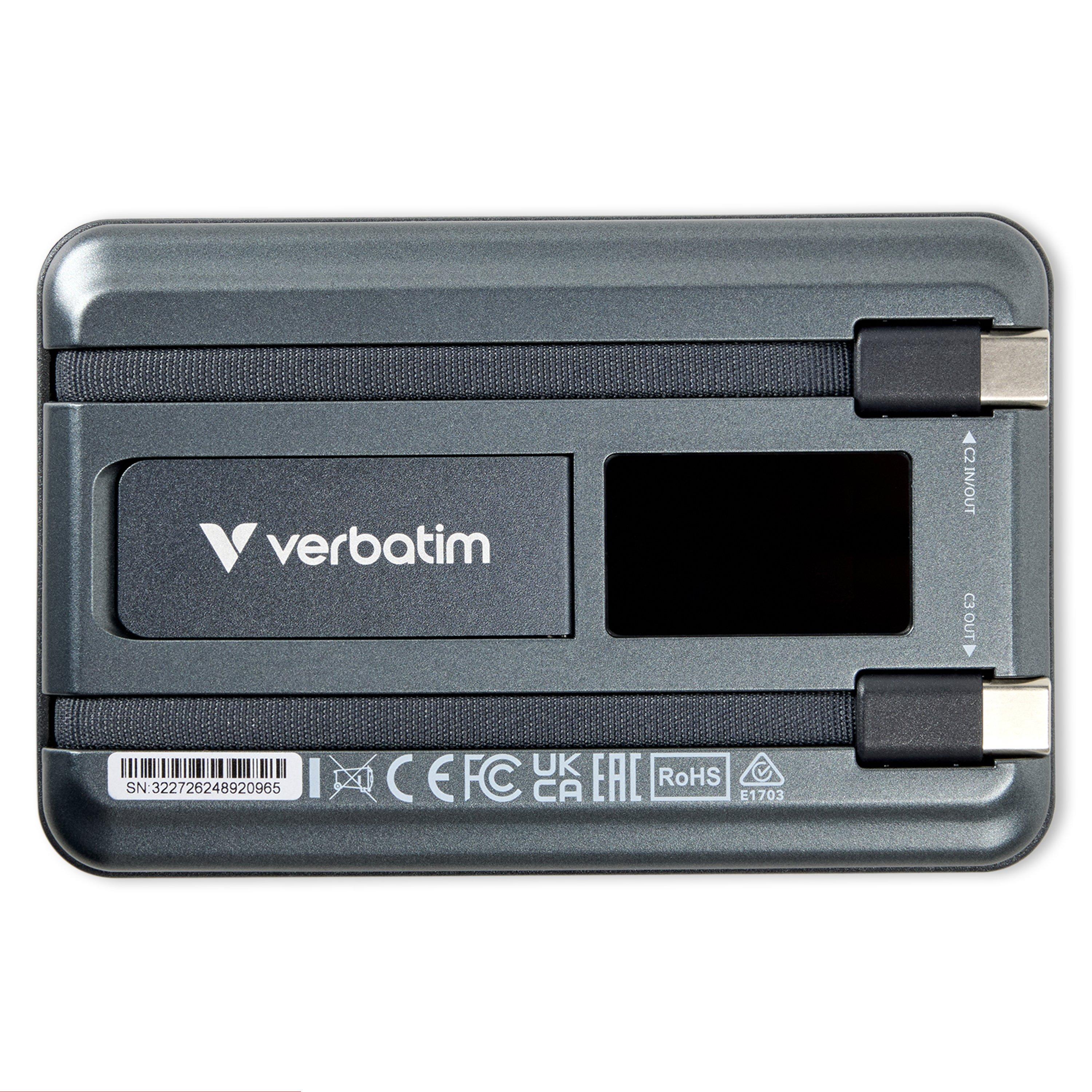 Sivo - Verbatim - Charge n Go Two Cable Power Bank with Display Magnetic Wireless Charging 10000mAh - Grey - 2