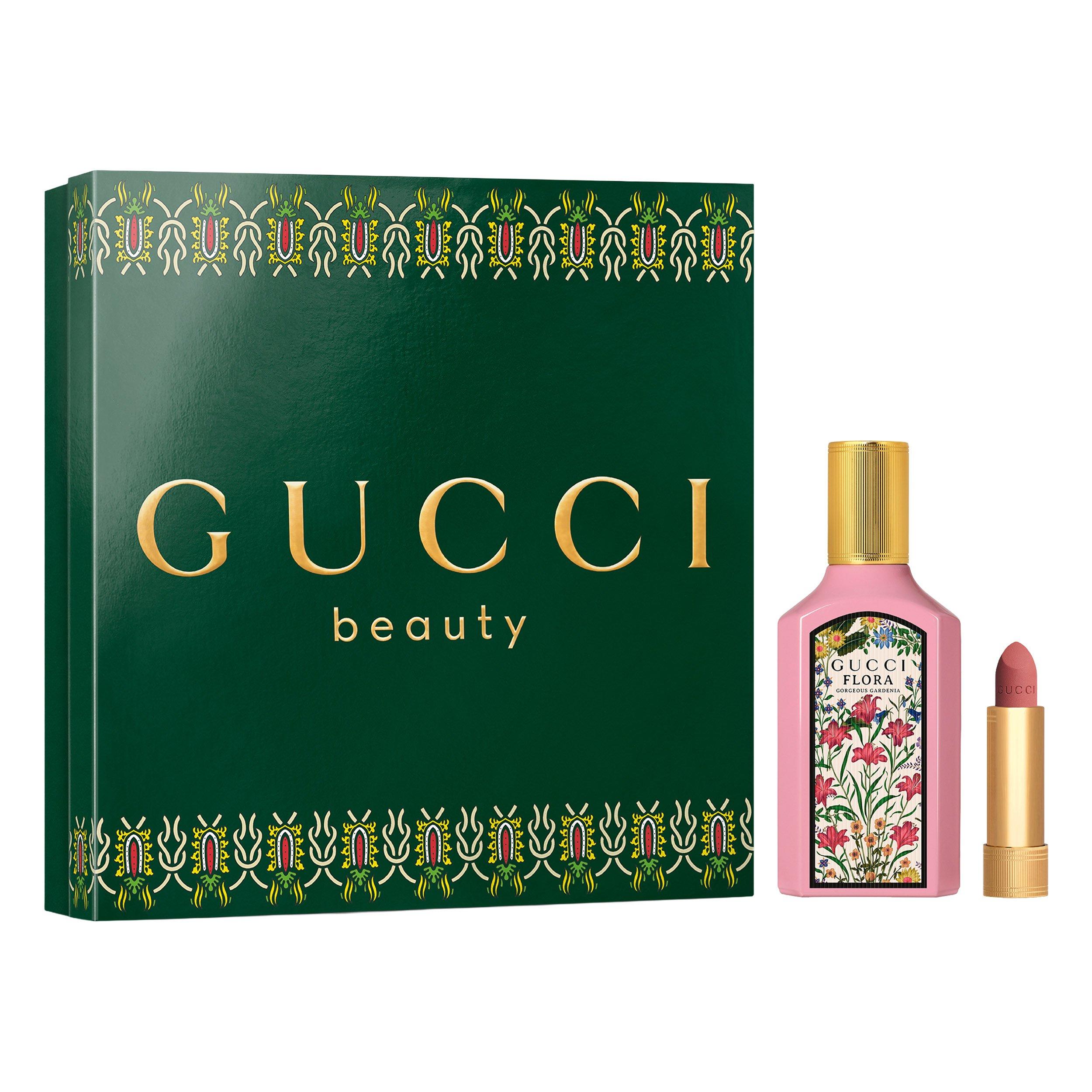 Clear - Gucci - Gucci Flora Gorgeous Gardenia EDP for Women and Rouge a Levres Mat Lipstick Duo Gift Set 50ml & 1.8g - 1