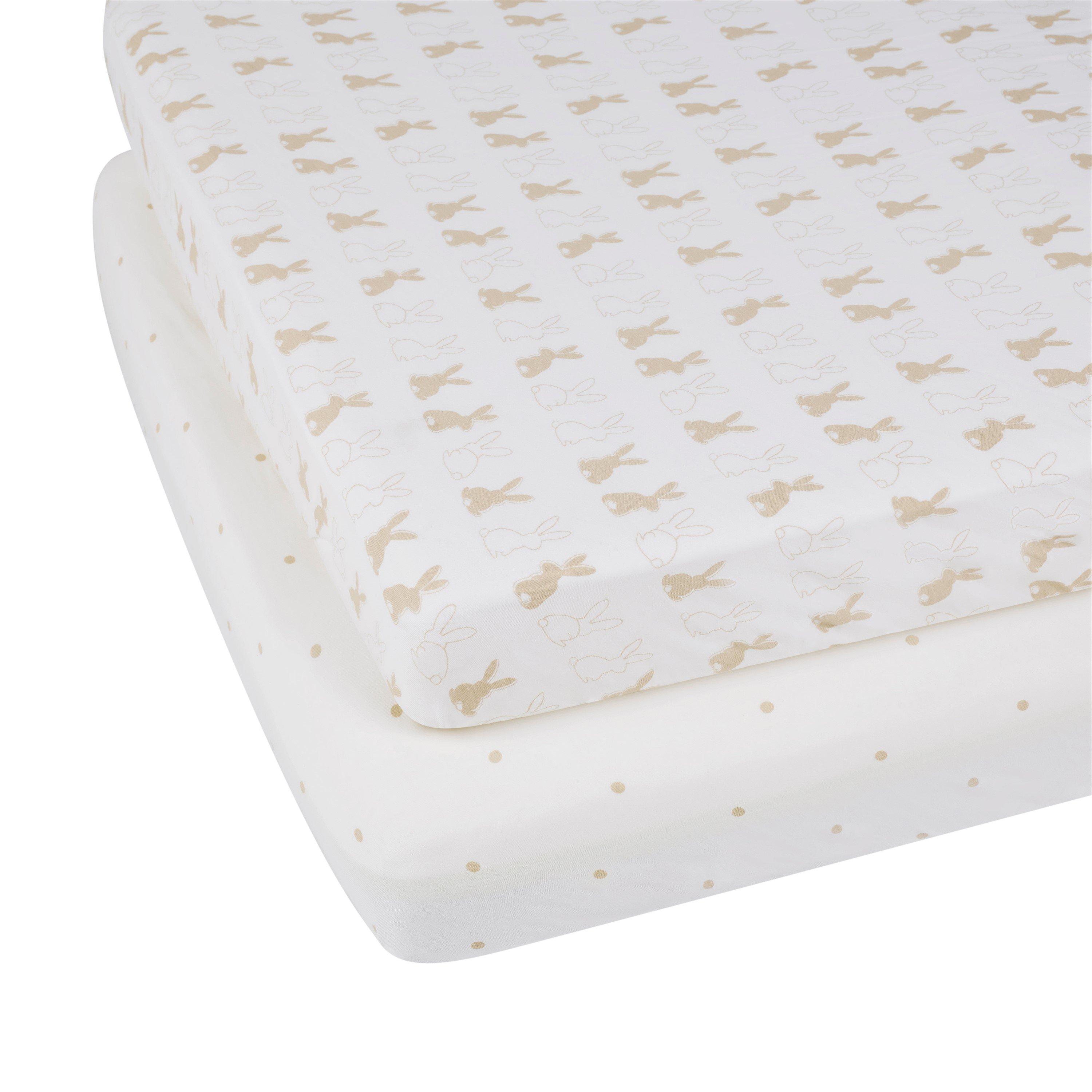 Ickle Bubba  Newborn 2 Pack Cot Bed Sheets - Bunnychino - one