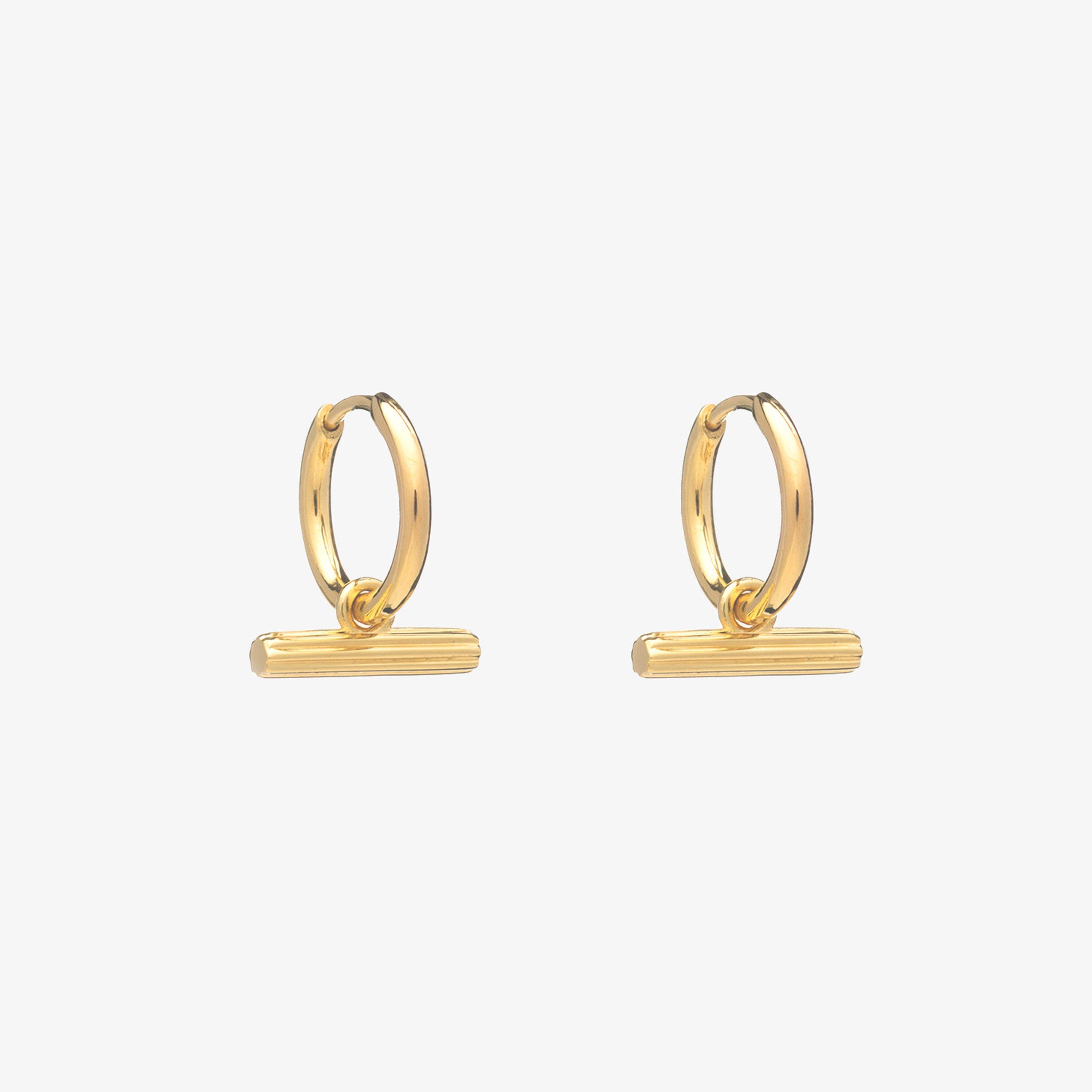 Rachel Jackson London Womens T Bar Huggie Hoop Earrings - Gold