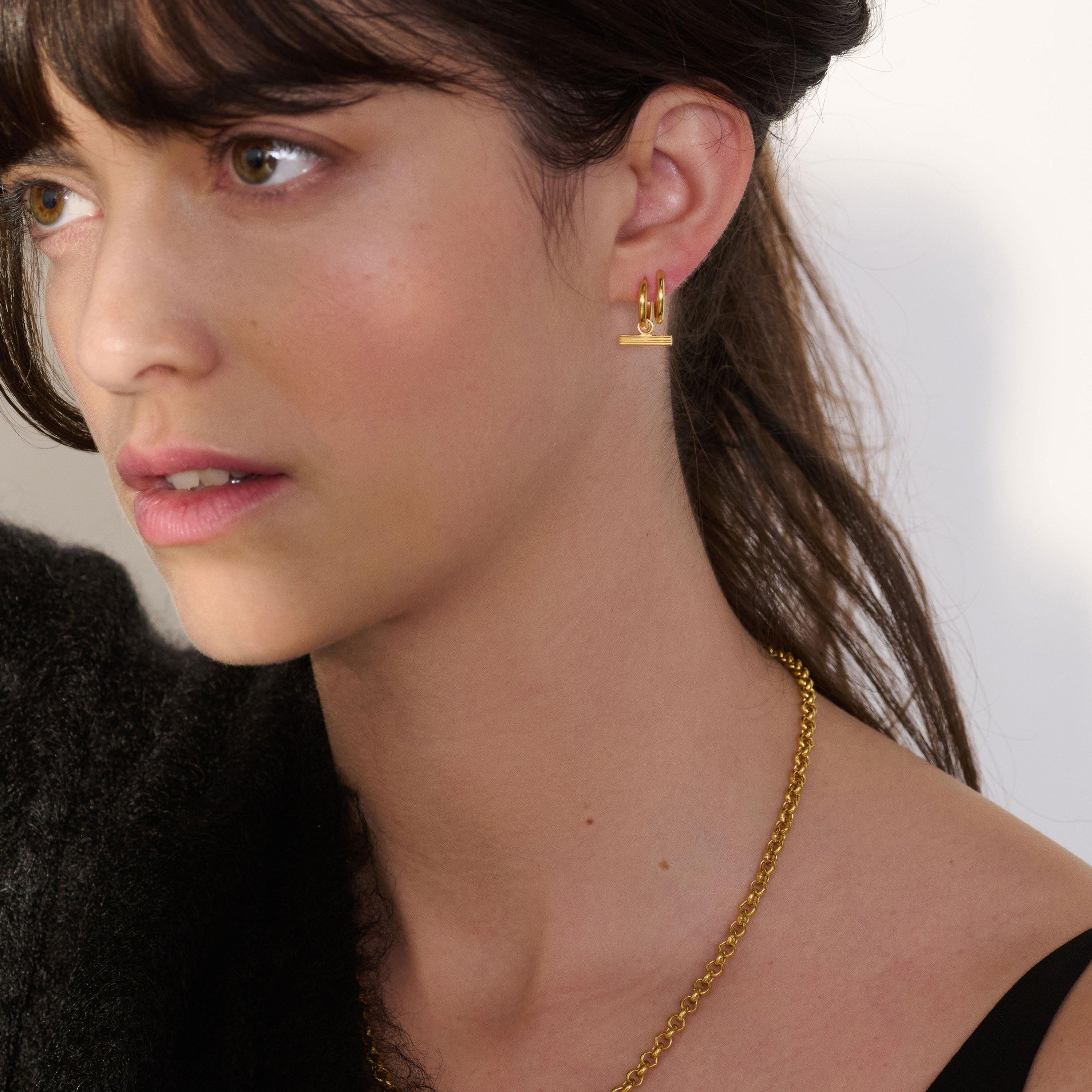 Gold - Rachel Jackson London - Rachel  T-Bar Huggie Ld54 - 2